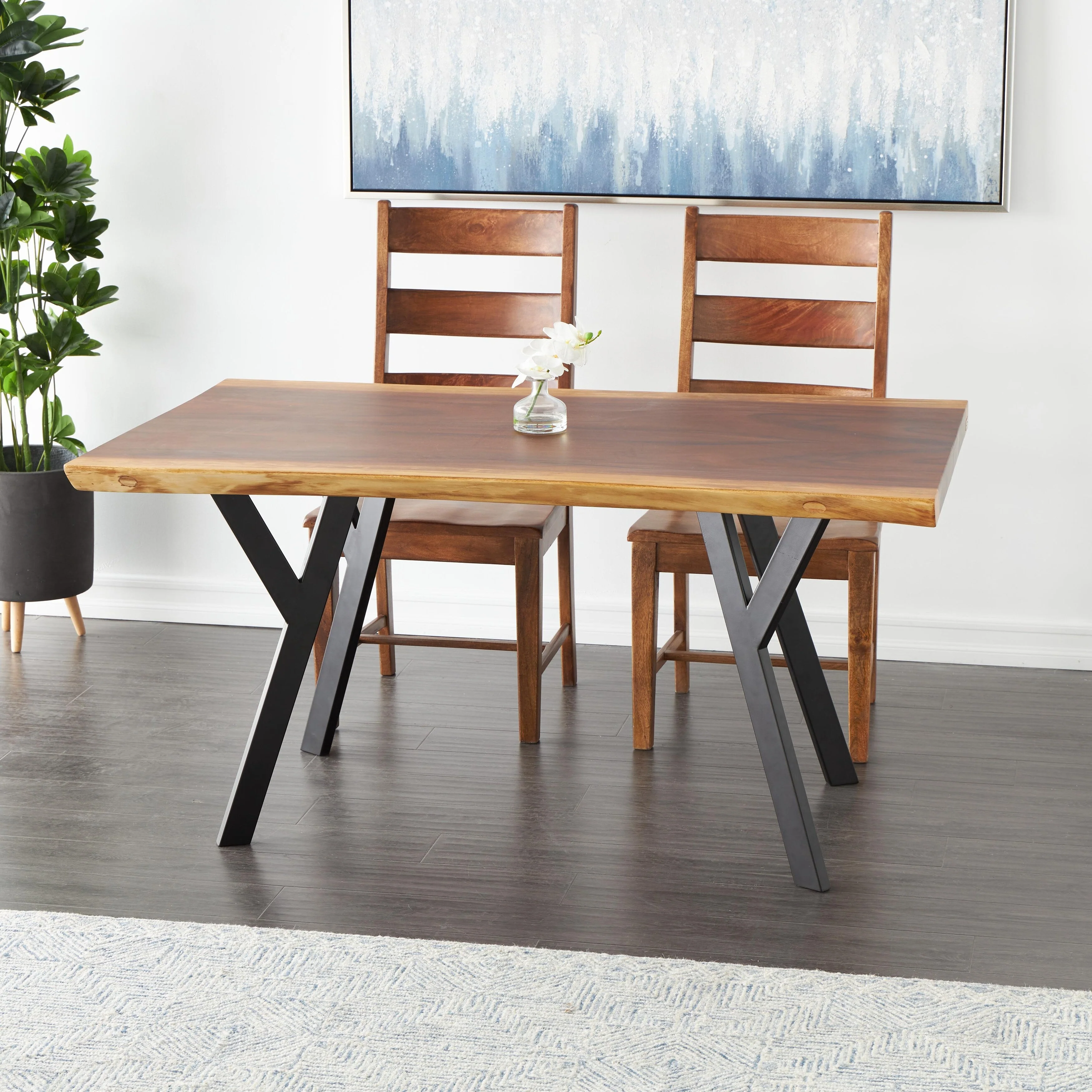Wood Modern Live Edge Dining Table with Black Legs - Brown - Roche River Decor