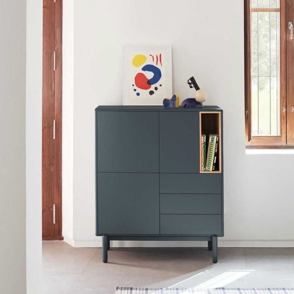 CORVO - Buffet haut 3 portes 3 tiroirs en bois L100cm gris anthracite