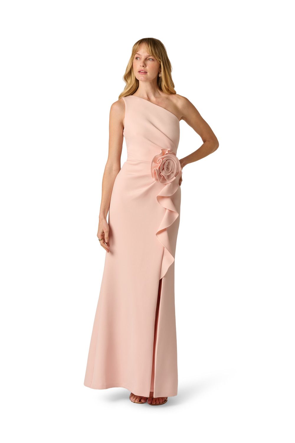 Adrianna Papell Scuba Rosette Long Gown