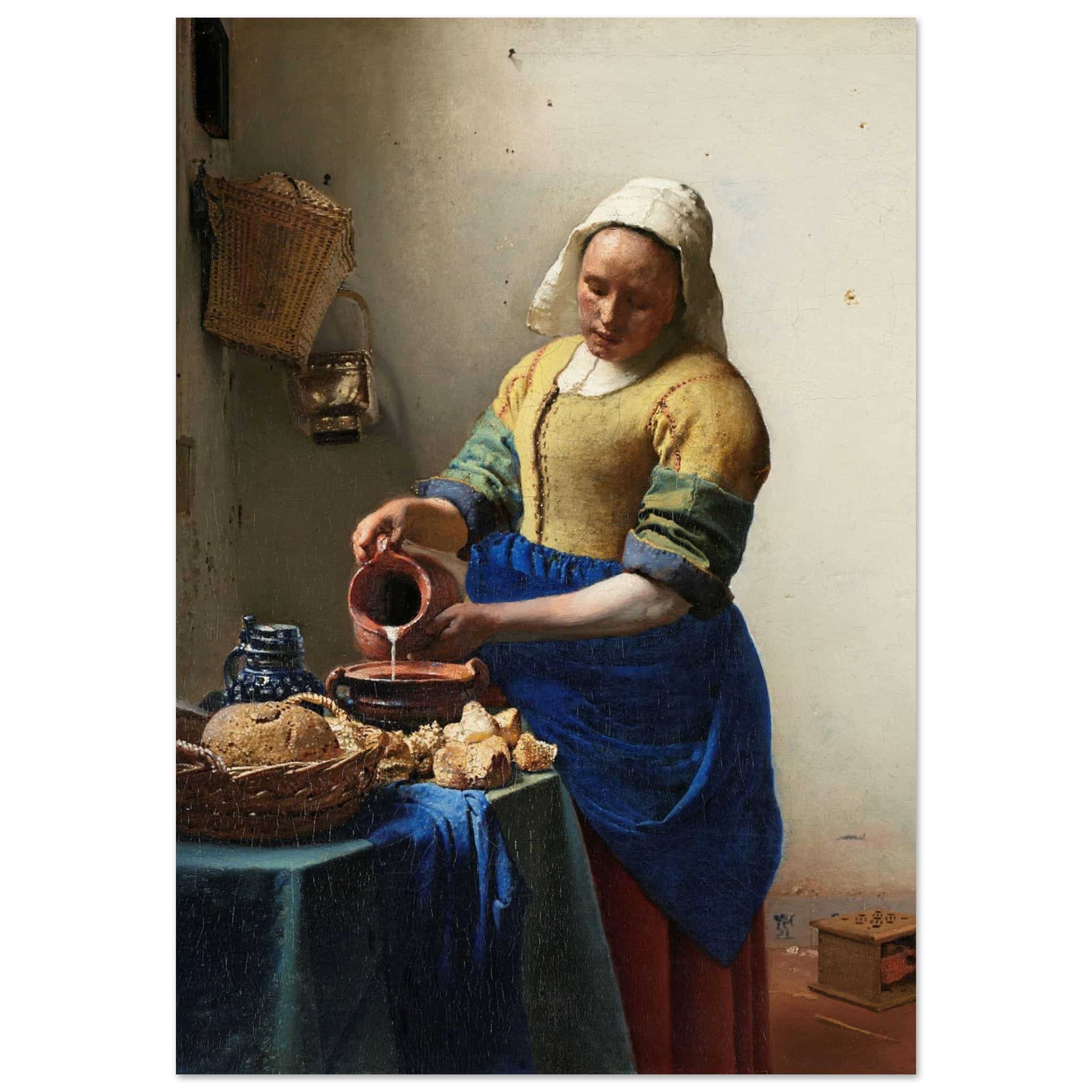 Artfulprints Poster Johannes Vermeer - Het melkmeisje  - 70x100 cm - Meerkleurig