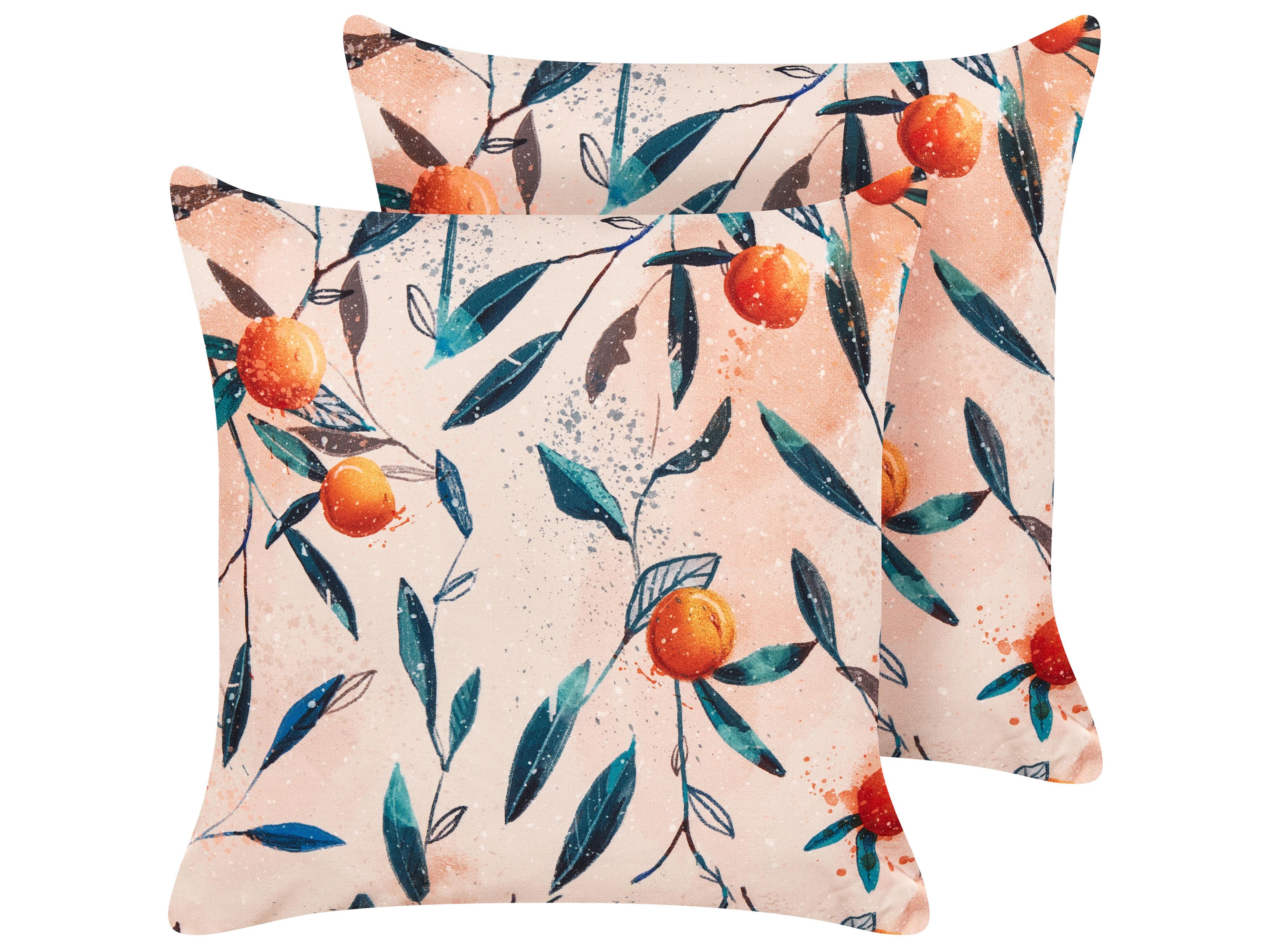 Set of 2 Outdoor Cushions PIALPETTA Plant Pattern 45 x 45 cm Orange