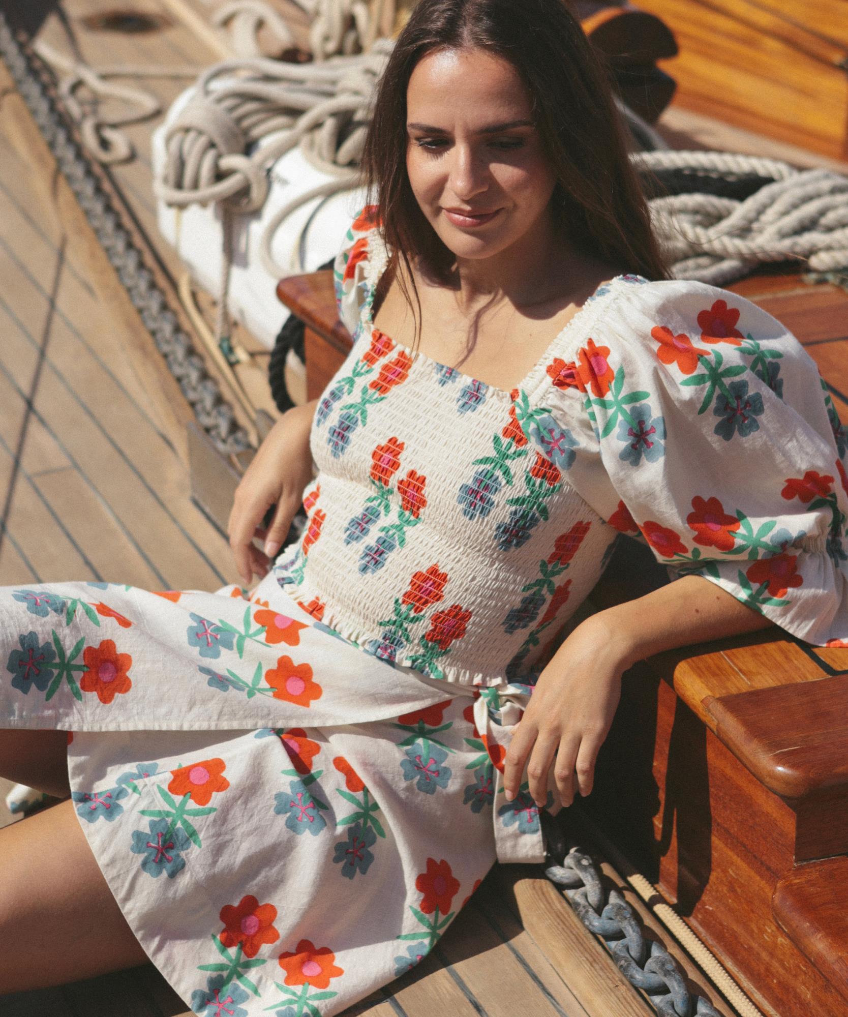 Top à smocks en coton Priyanka Fleur Double - 100% coton