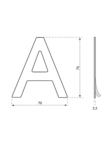 Lettre A inox H.76mm adhésif - THIRARD