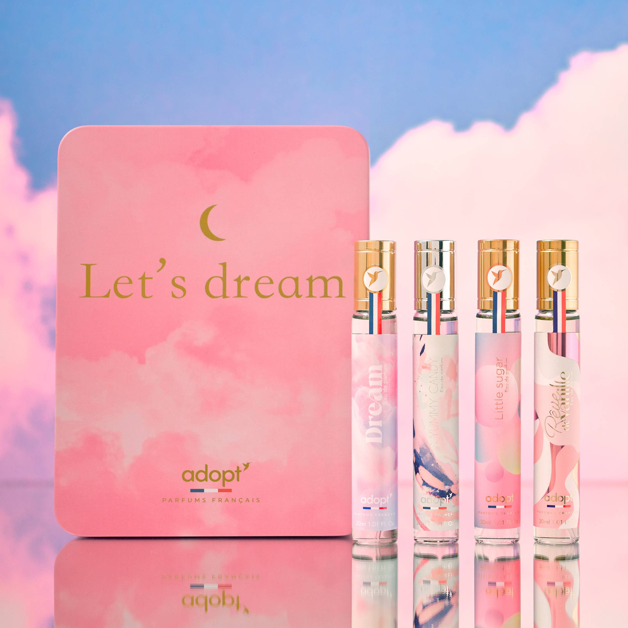 Let's DreamCoffret métal 4 eaux de parfum Dream 30 ml   Yummy Candy 30 ml   Little Sugar 30 ml   Rêve de Vanille 30 ml