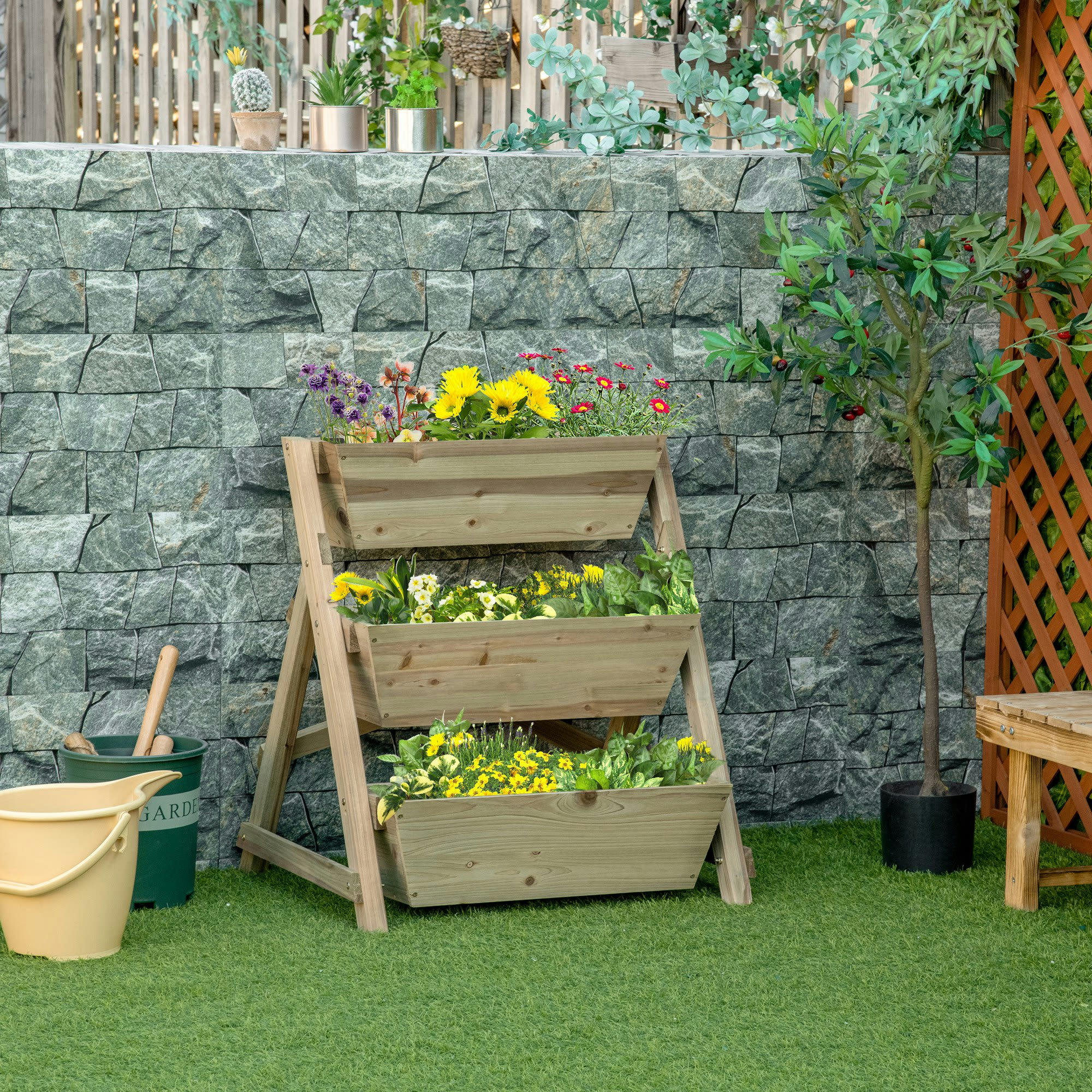- Jardinière sur pieds carré potager 3 niveaux bois sapin autoclave