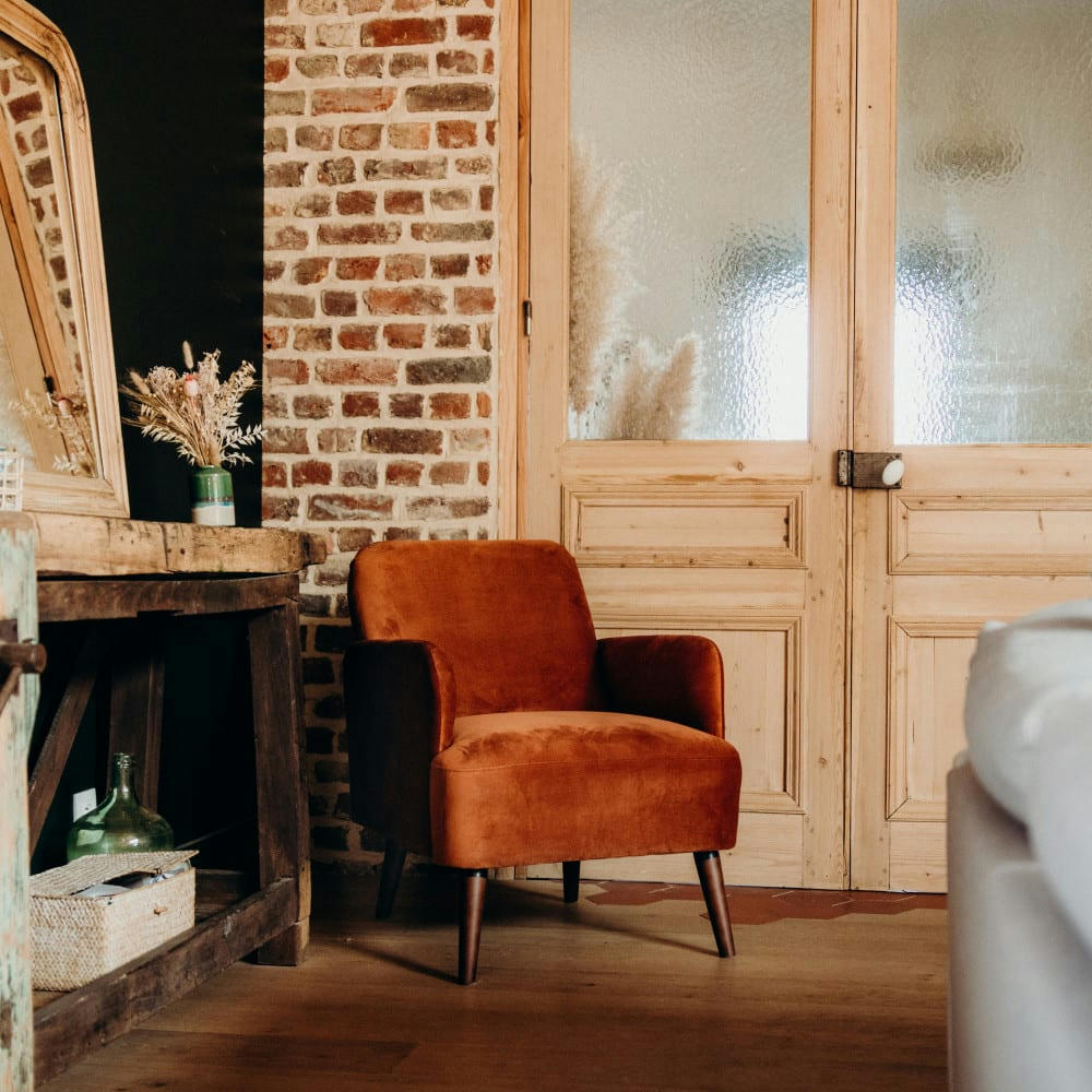 BROOKS - Fauteuil rétro velours rouille