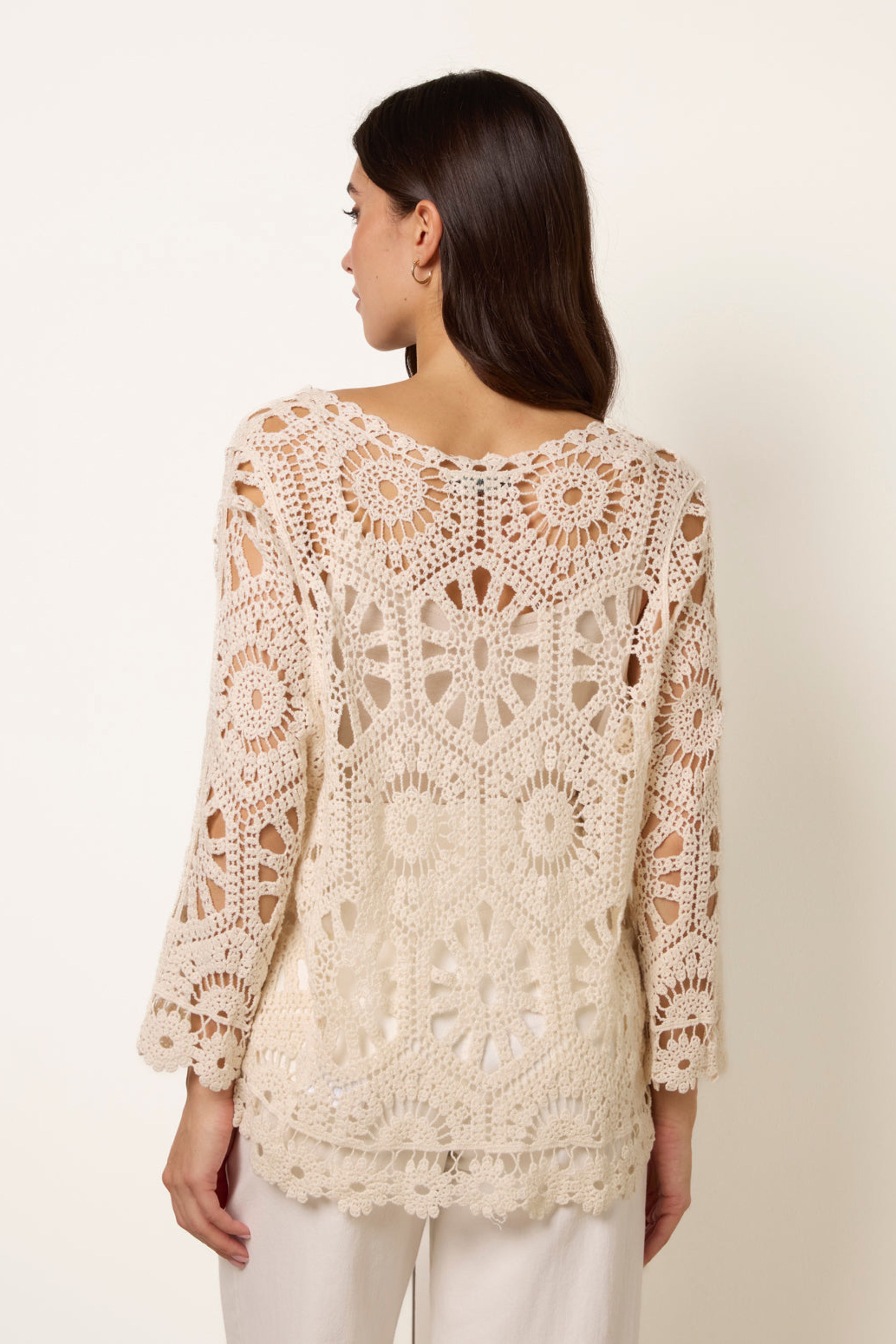 Blue Vanilla Stone Long-Sleeved Crochet Cardigan