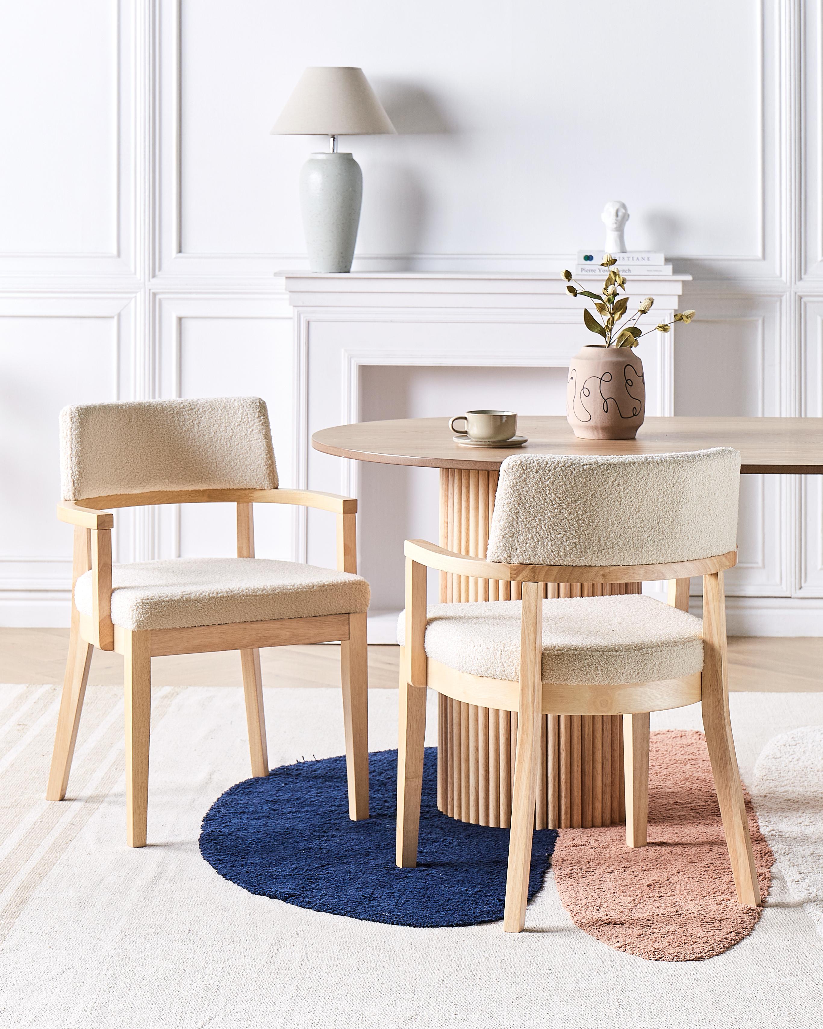 Set of 2 Dining Chairs DALBO Boucle Light Brown/ Beige