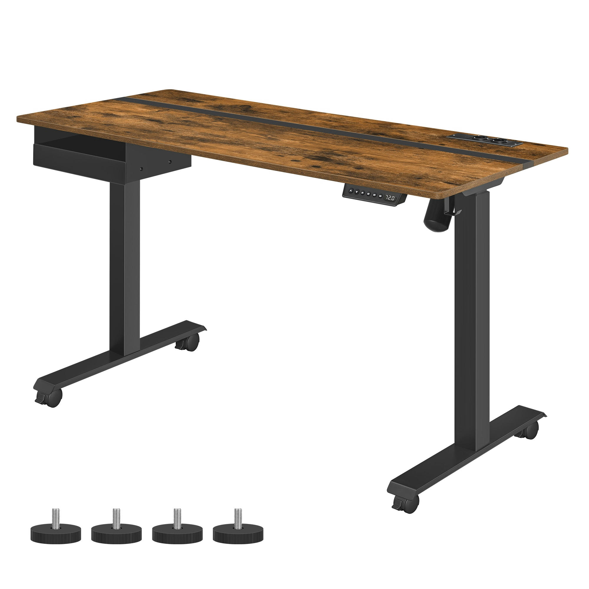 - Bureau assis-debout 140 cm effet bois marron rustique