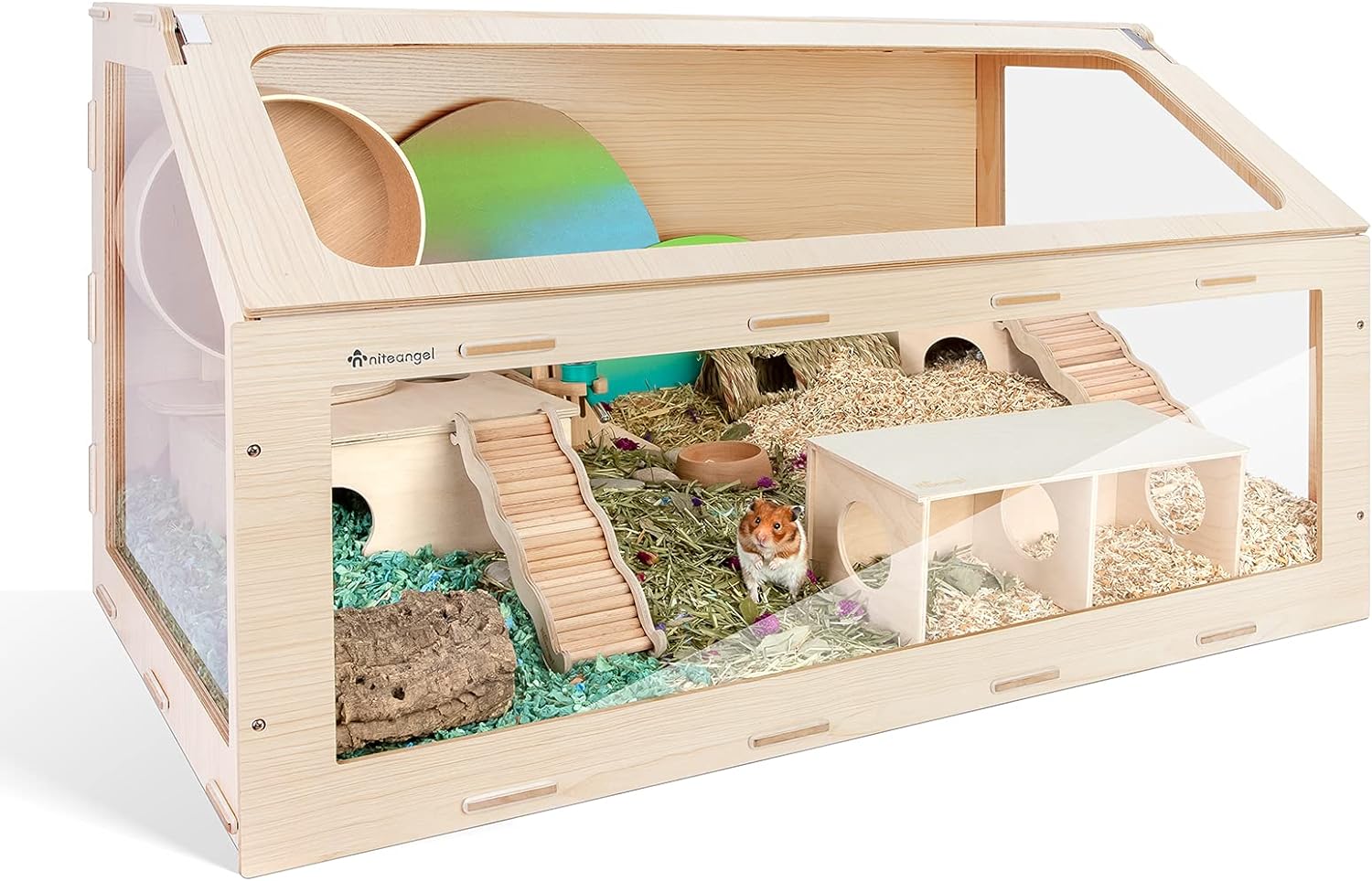 Hamster Cage W/Oblique Opening Cage Door - MDF Aspen Small Animal Cage for Syrian Hamsters Degus or Other Similar-Sized Pets (Medium - 40.7 x 22.7 x 22.9 inches, Burlywood)(Medium - 40.7 x 22.7 x 22.9 inches/Burlywood)