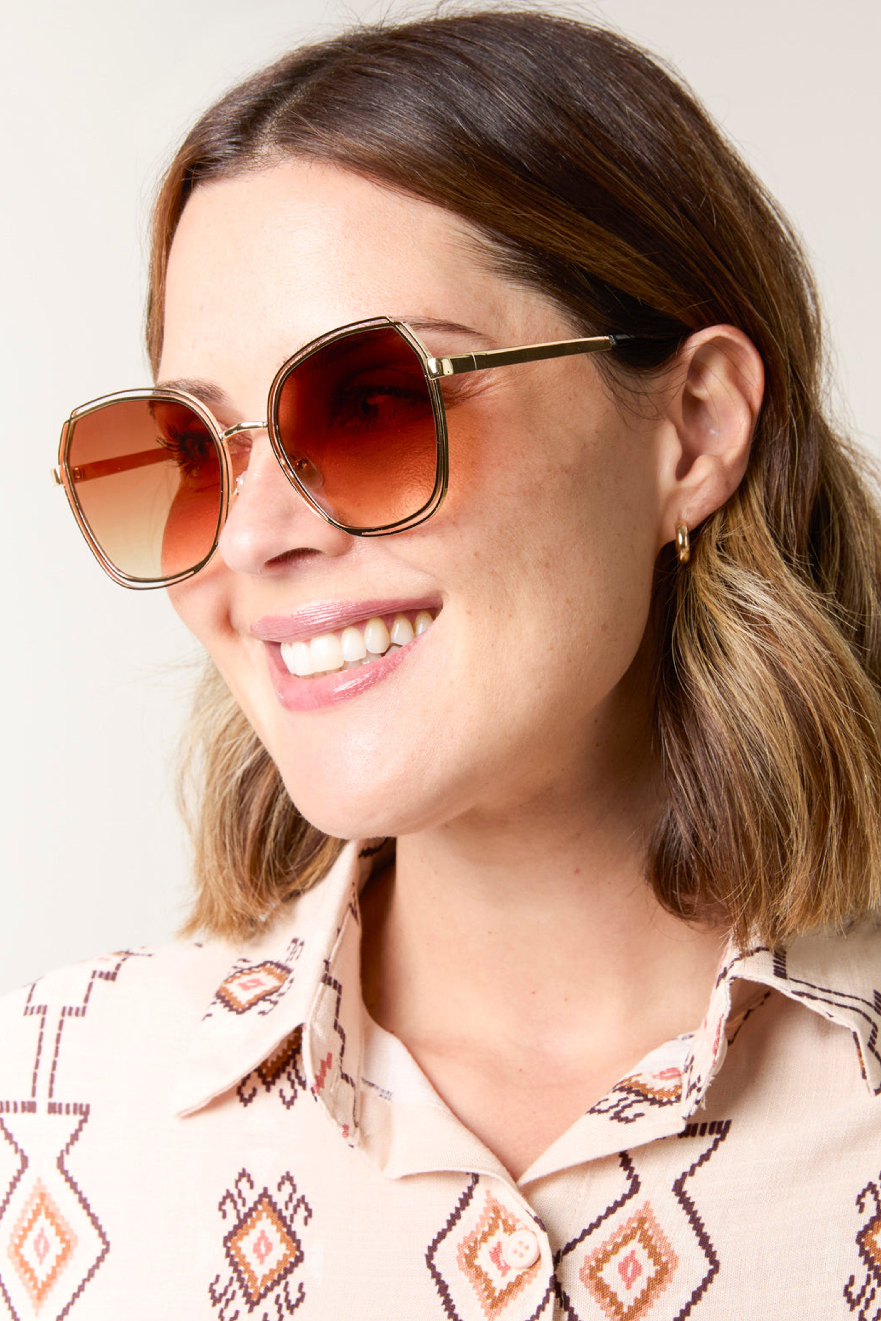 Blue Vanilla Gold Frame Oversized Sunglasses