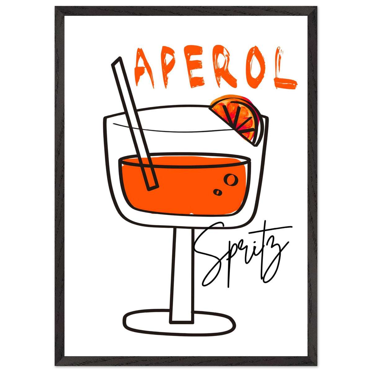 Artfulprints Poster met Lijst Aperol Spritz - Minimalistic  - 50x70 cm - Oranje