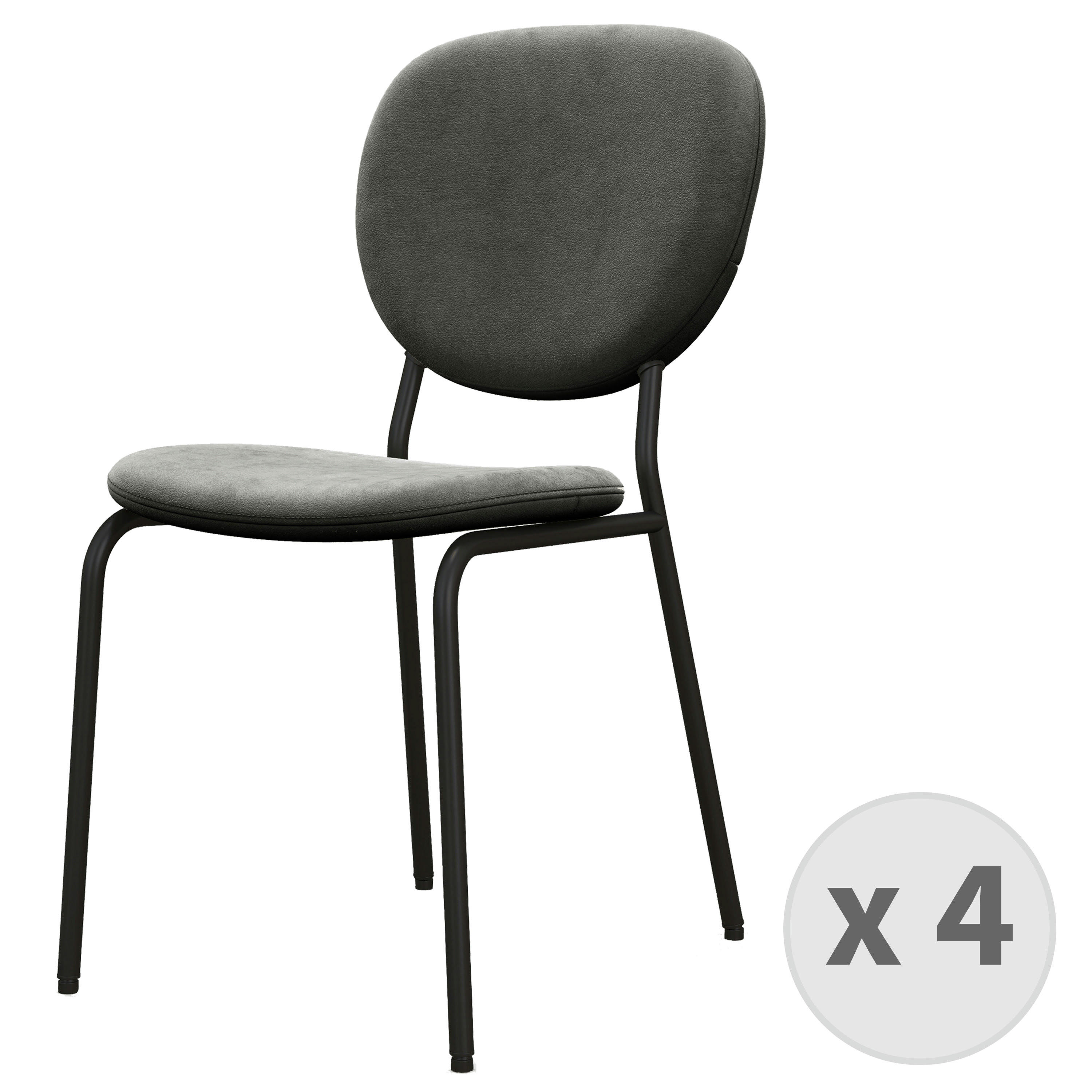ANAIS - Chaise en Velours Gris Carbone et métal noir (x4)
