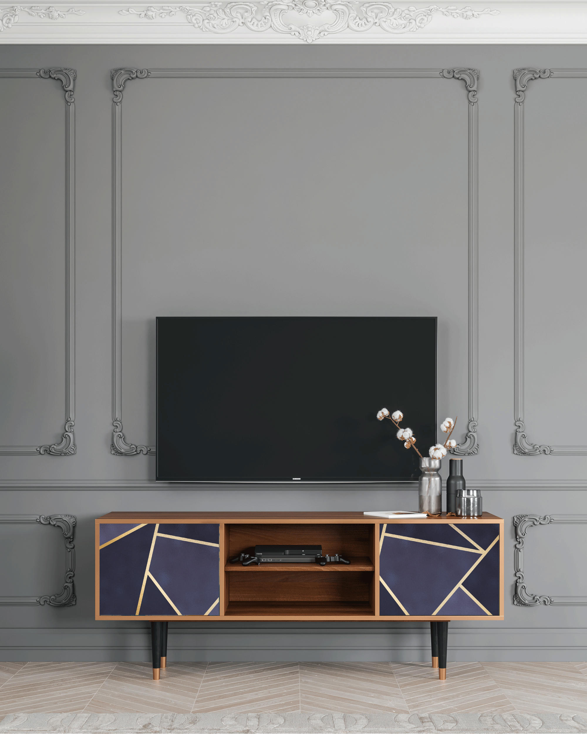 THE AMETHYST - Meuble TV  bleu 2 portes L 170 cm