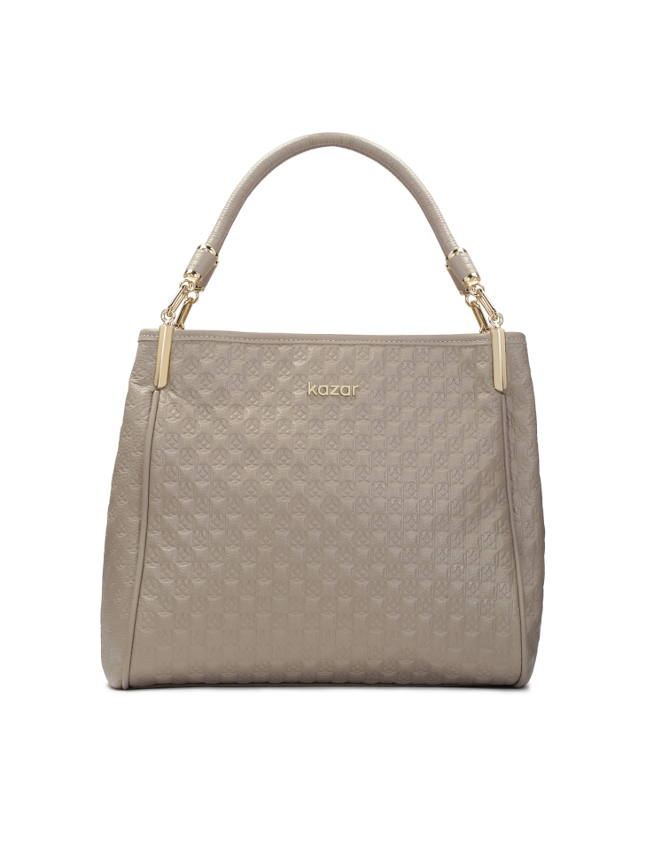 Capacious shoulder bag in pattern embossed leather