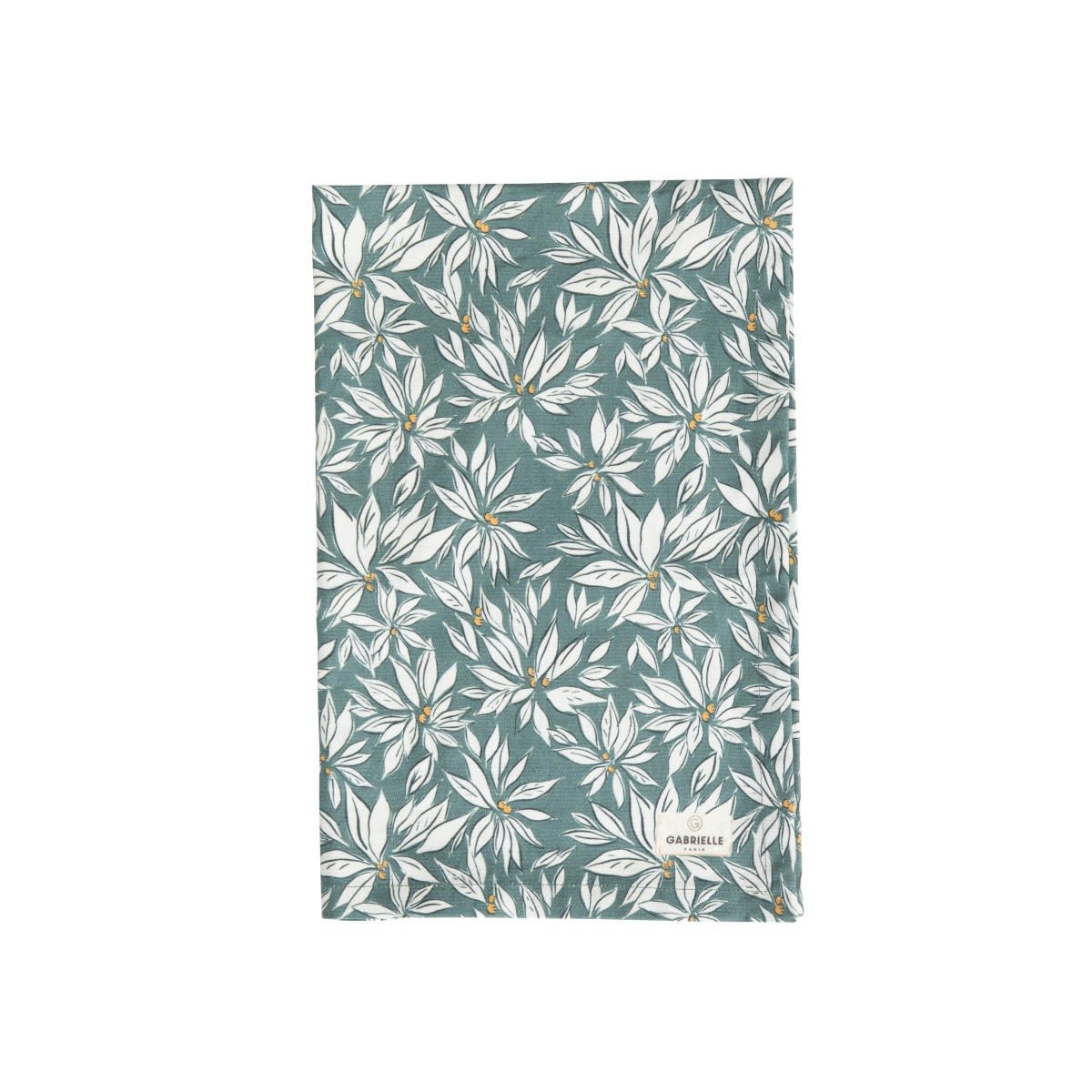 LA CABANE - Torchon en coton imprimé feuille Bleue 45x70