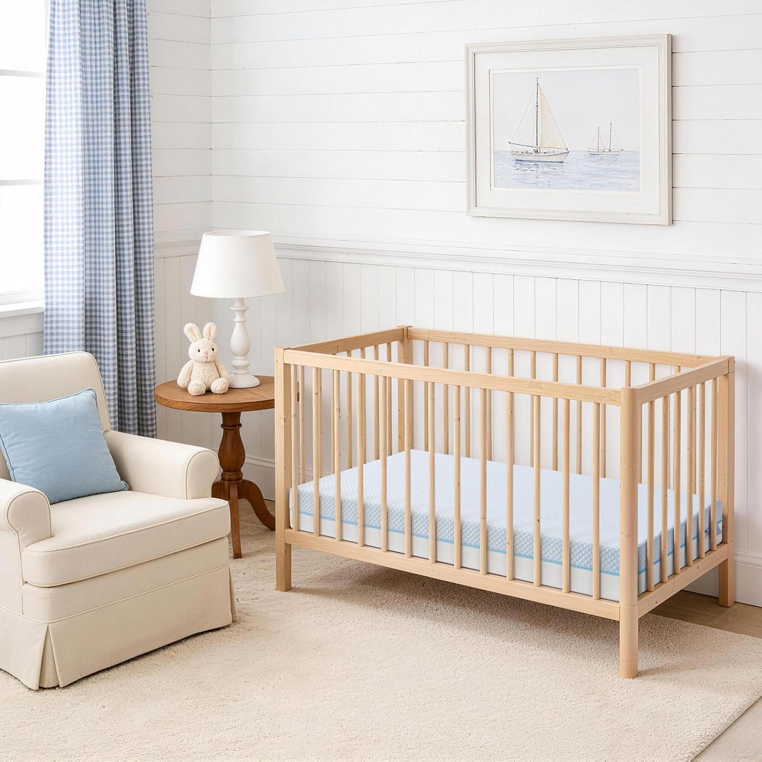 6 Dual Sided Crib & Toddler Mattress (Firm & Plush) - Memory Foam, Lux Cooling Removable Cover for Infant All-Night Comfort - CertiPUR-US Certified (Blue & White)