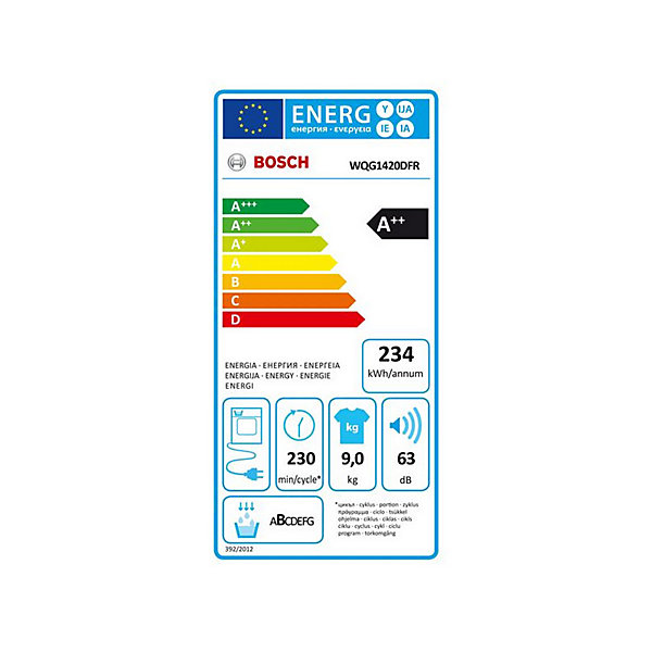 BOSCH Sèche-linge 60 cm 9 kg avec pompe à chaleur - départ différé 24 h affichage temps restant WQG1420DFR