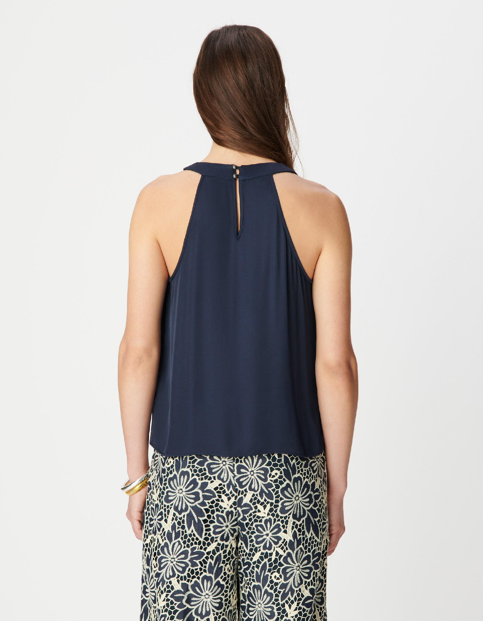 Top sans manches marine satiné Femme