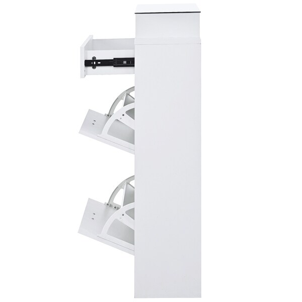 Slim Shoe Storage Cabinet with Glass Top and LED Light