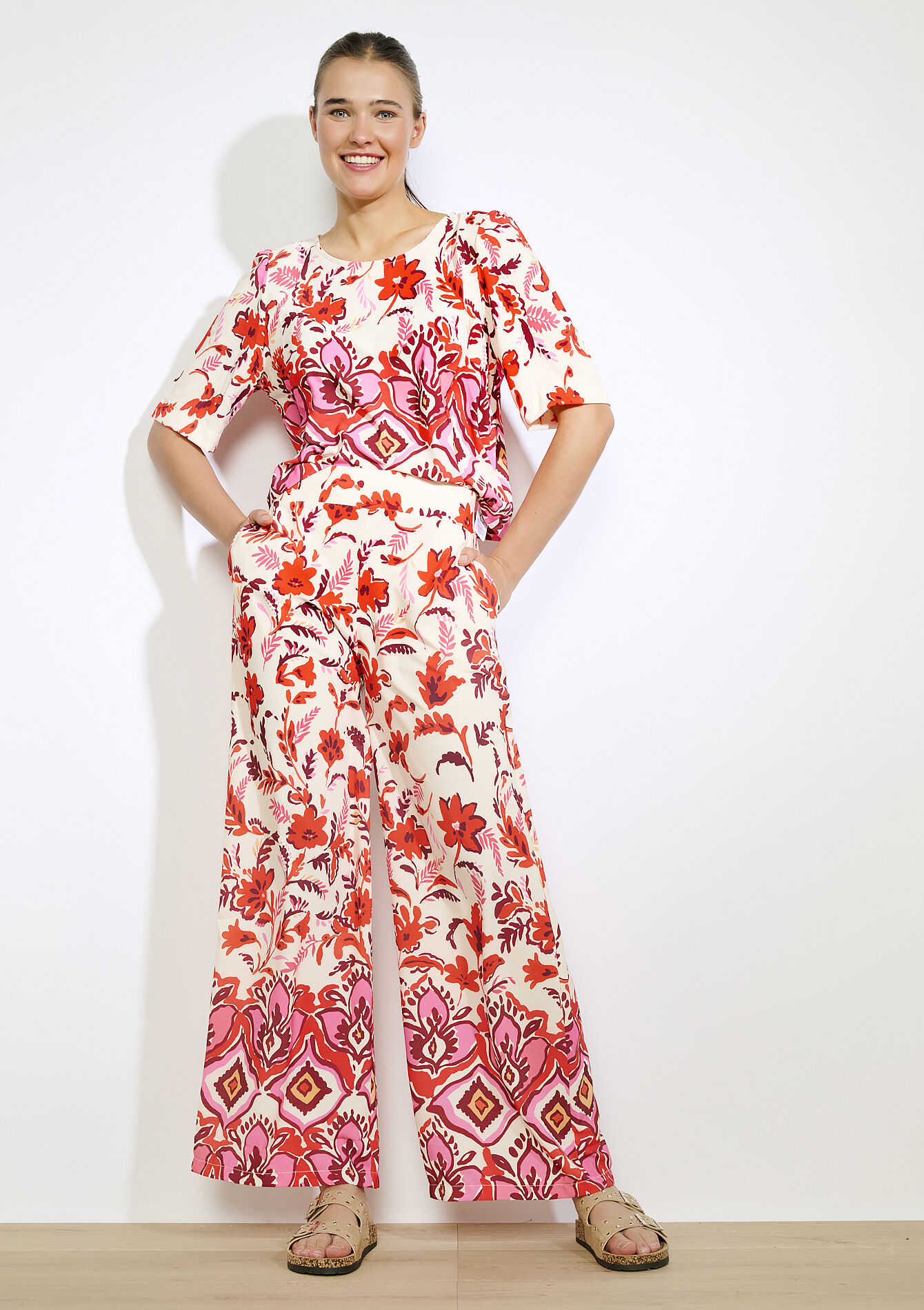 Bedrukte wide-leg broek