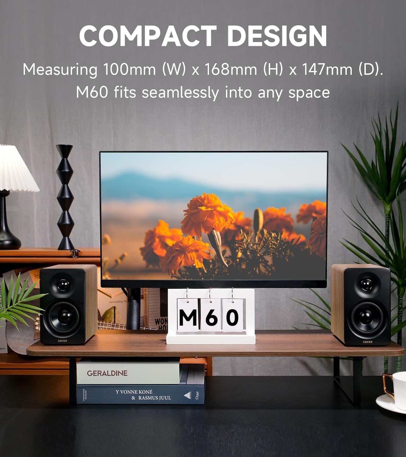 Edifier M60 Multimedia Speaker Bluetooth 5.3, 66W RMS, Hi-Res Audio & Hi-Res Wireless Audio, LDAC,3 Mid Bass & 1 Tweeter, USB-C & Aux Inputs, Compact Desktop Speaker – Classic Oak