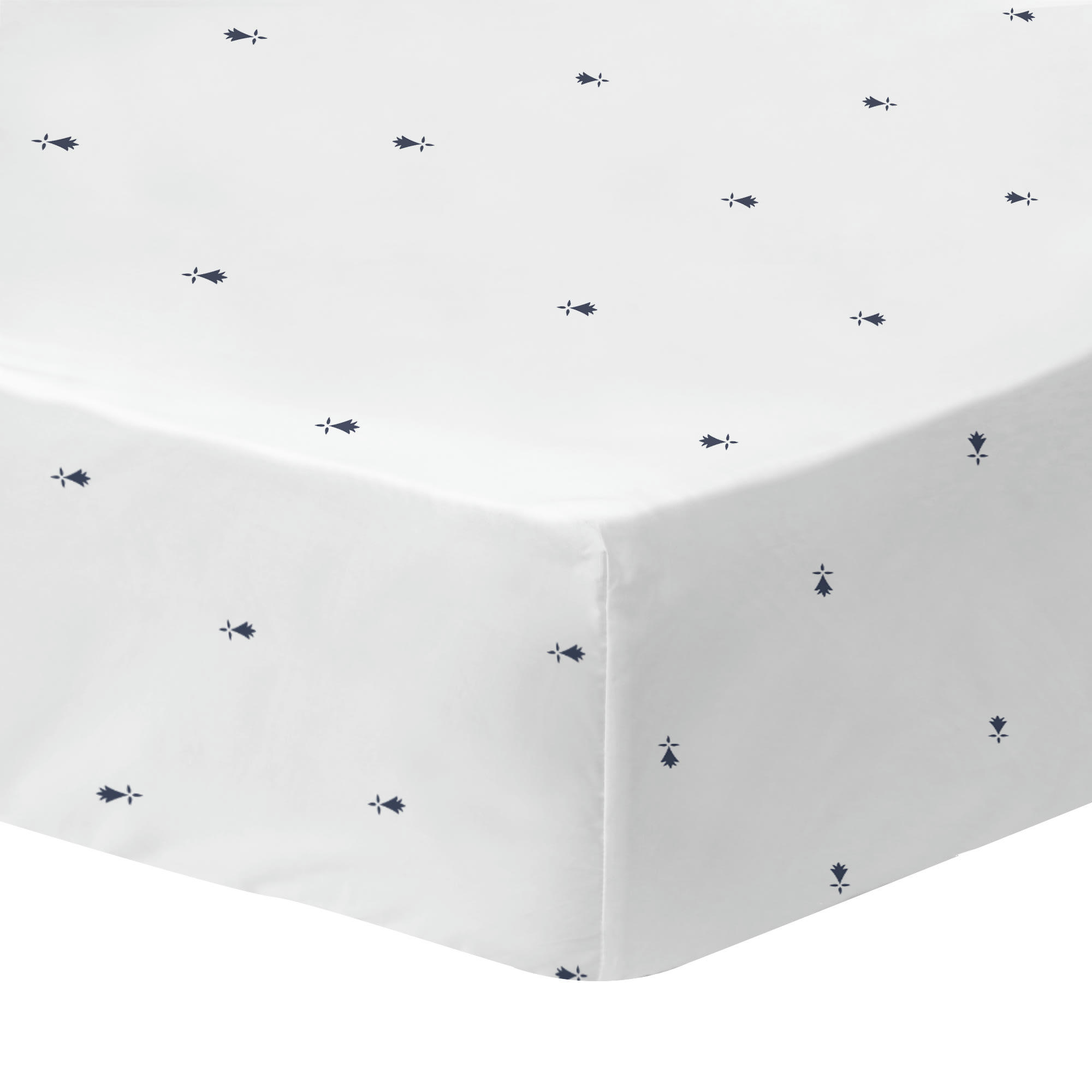 GWENN HA DU - Drap-housse imprimé en coton Blanc 90x190/200cm - Bonnet 30cm