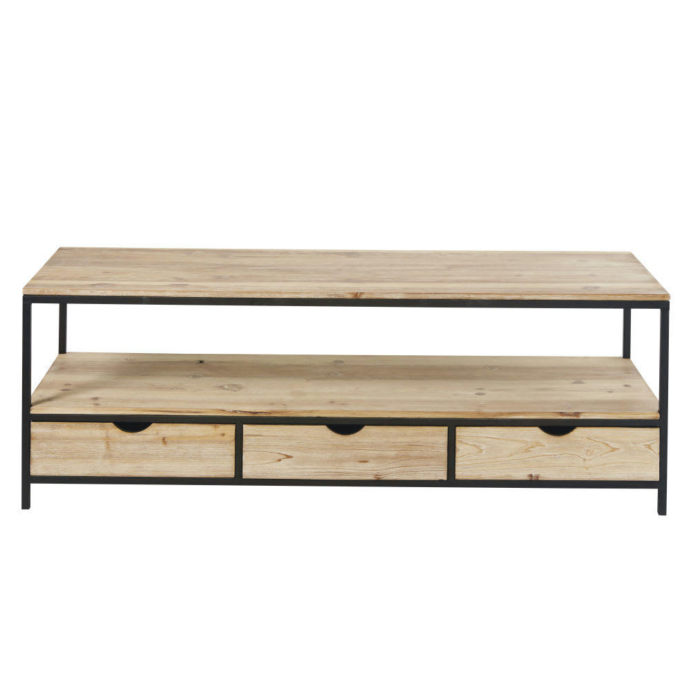 Long Island - Meuble TV en sapin massif et métal