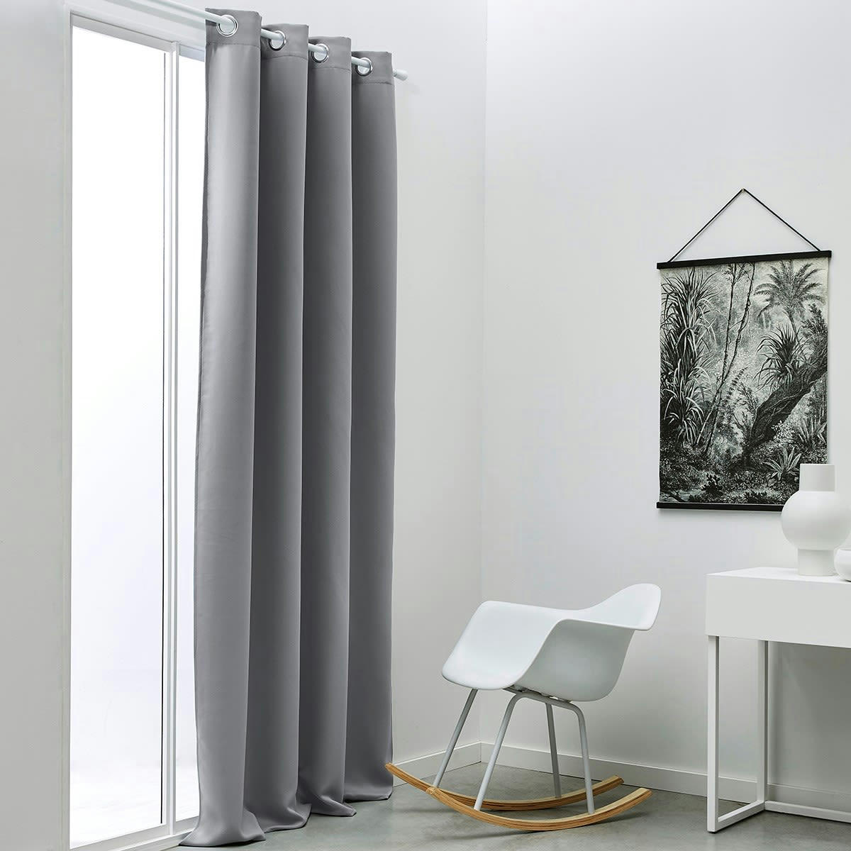 ESSENTIAL - Rideau occultant à oeillets en Polyester Gris 140x240 cm