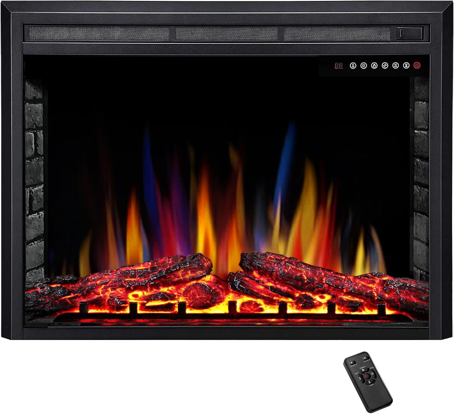 36 Electric Fireplace Insert,Recessed Electric Stove Heater,Touch Screen,Remote Control,750W-1500W with Timer & Colorful Flame Option (36 X 27)
