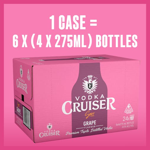 Vodka Cruiser Sour Grape, Refreshing Flavoured Pre-Mixed Vodka Drink, 4.6% ABV, 275mL (Case of 24 Bottles)