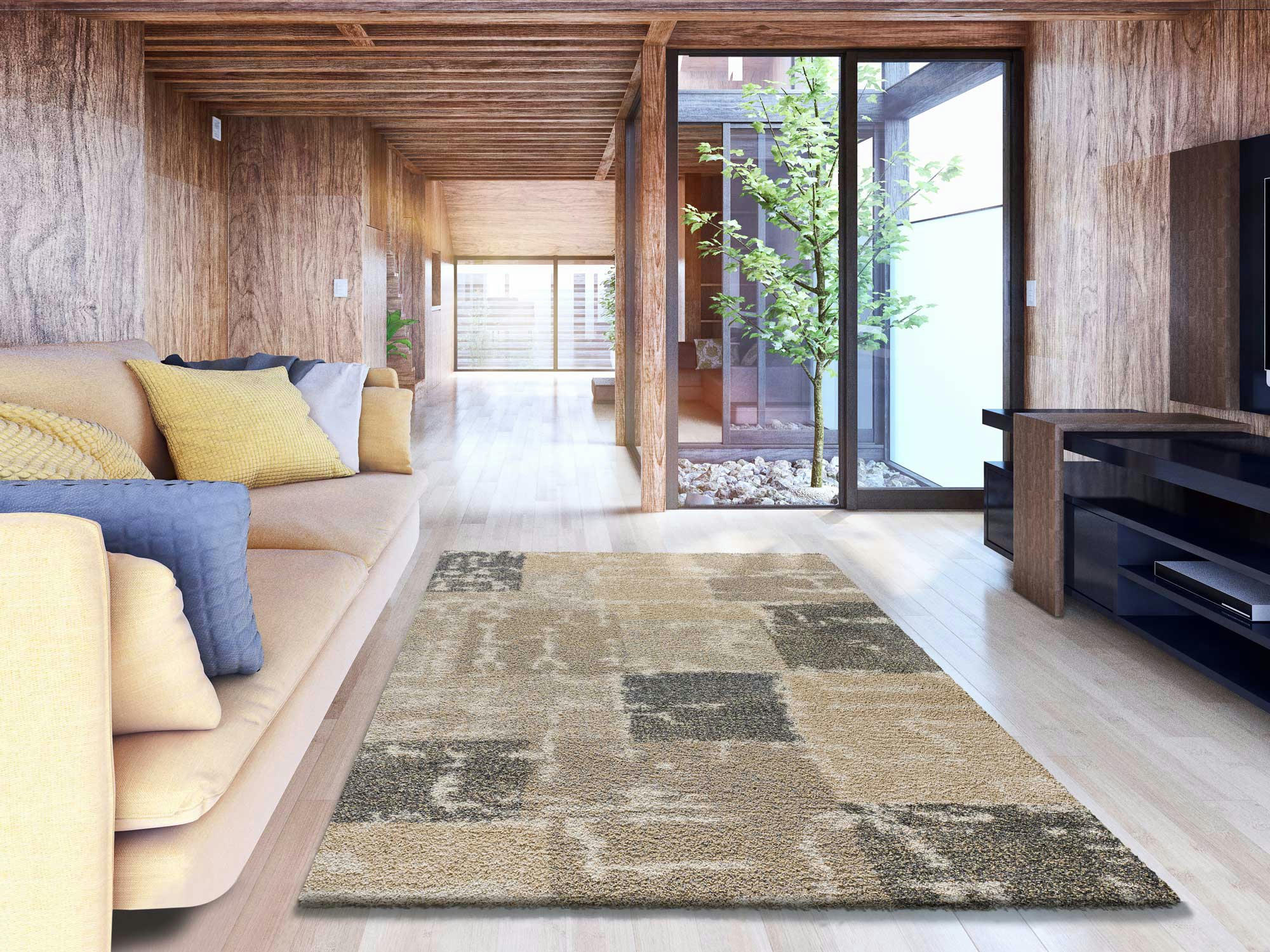 CESKY - Tapis shaggy gris et beige, 080X150 cm