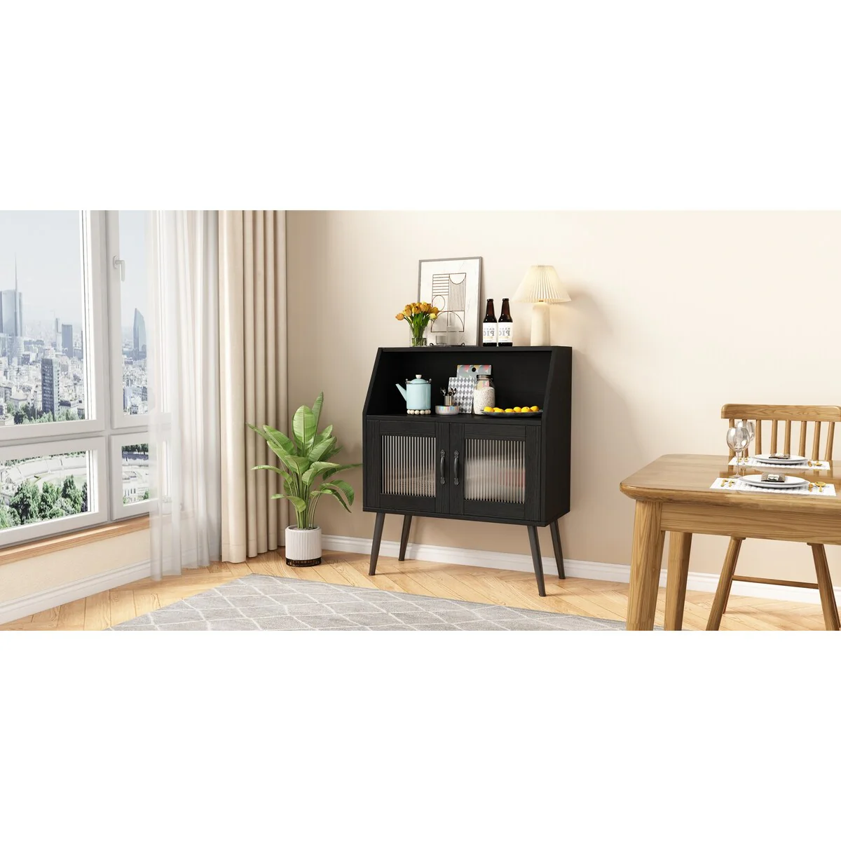 Sideboard, Buffet Cabinet, Side Dining Table, Glass door, 1pc per CTN