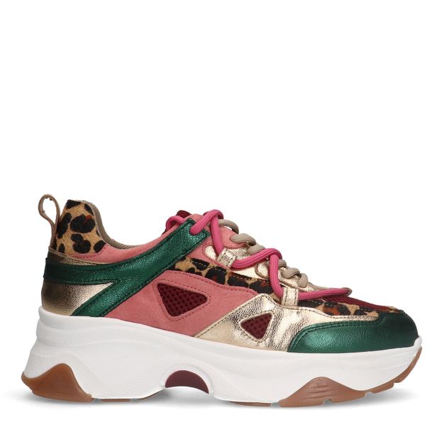 Multicolor leren platform sneakers