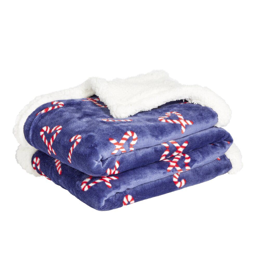 Plaid sherpa motif sucre d'orge rouge et bleu 150x120cm