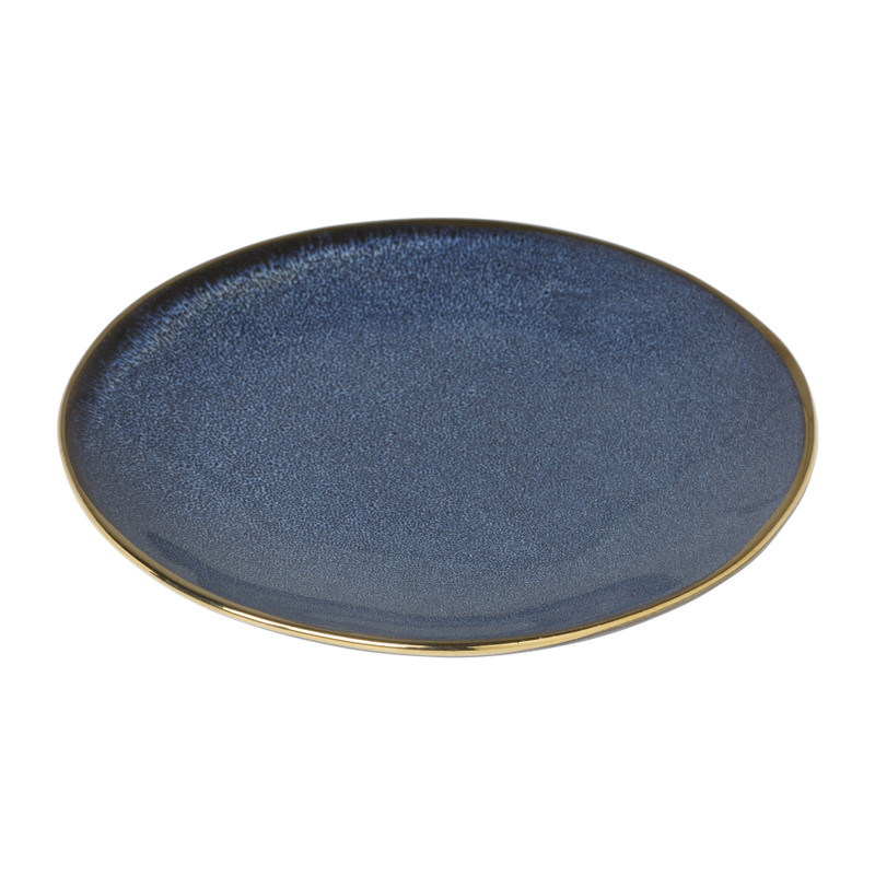 Gebaksbordje met gouden rand - donkerblauw - &Oslash;15 cm