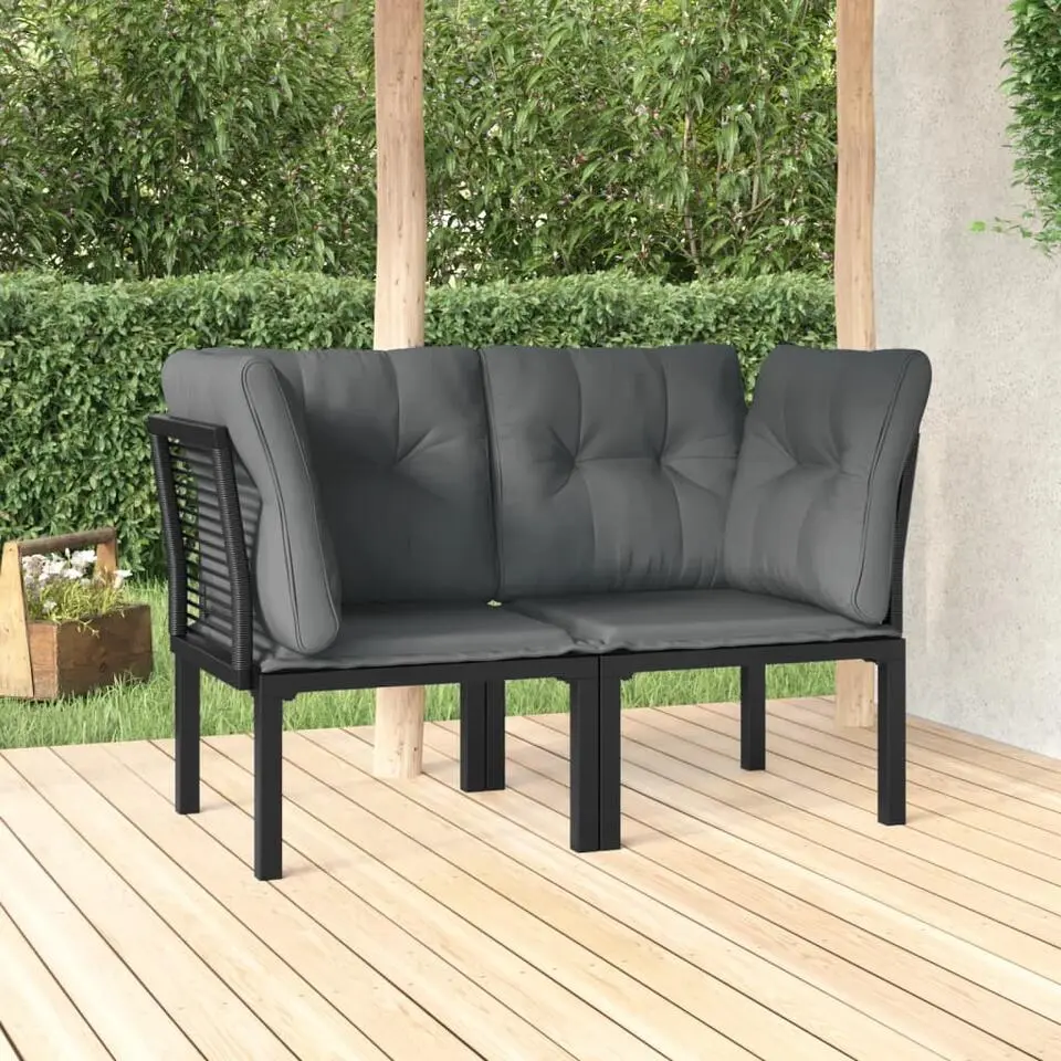 vidaXL - Tuinhoekstoelen - Zwart en grijs - Poly rattan - 2 stuks - Met kussens