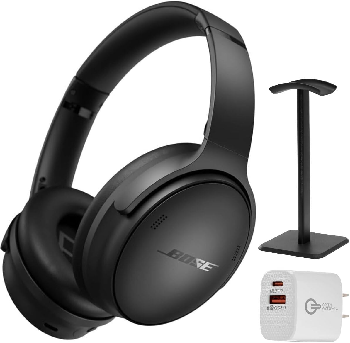 Bose QuietComfort Bluetooth Headphones  Wireless Headphones with Active Over Ear Noise Cancelling and Mic  + Green Extreme 20W 2-Port Wall Charger (Black)