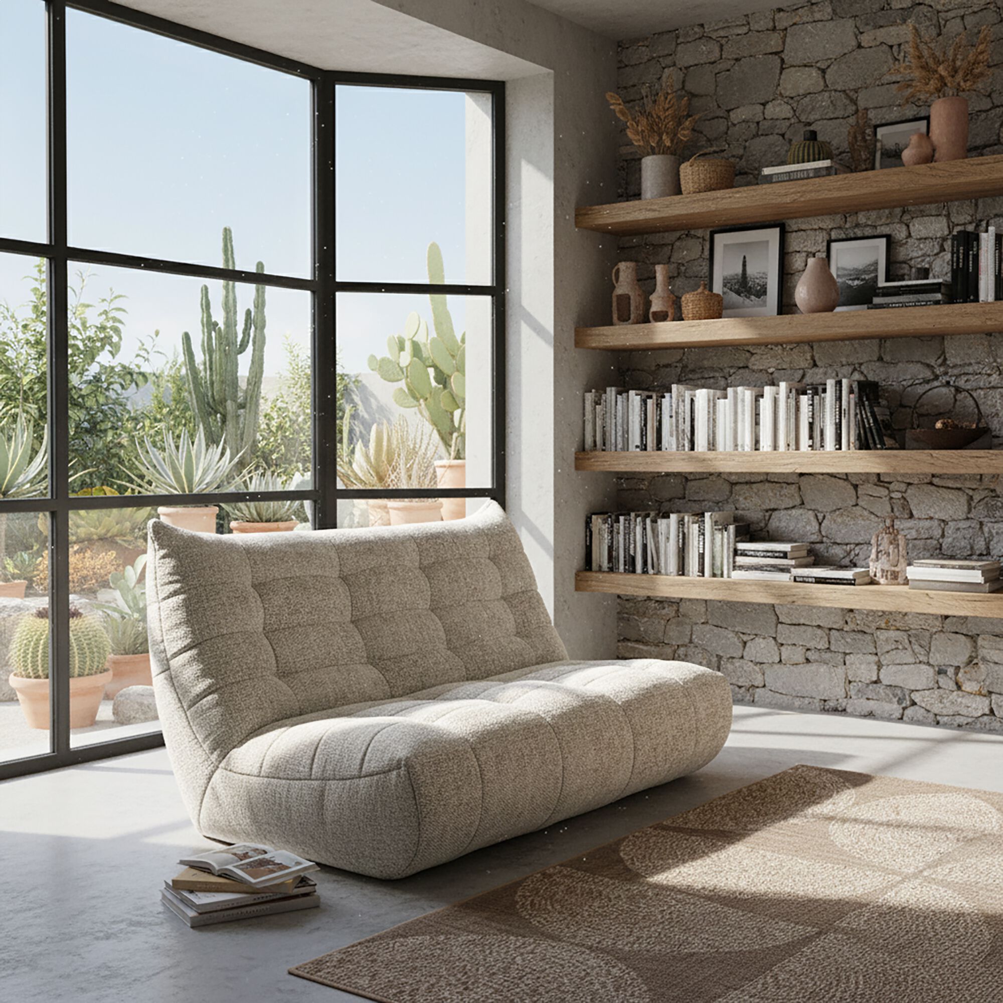 SCALO - Canapé 3 places fixe en tissu chenille - beige roucas