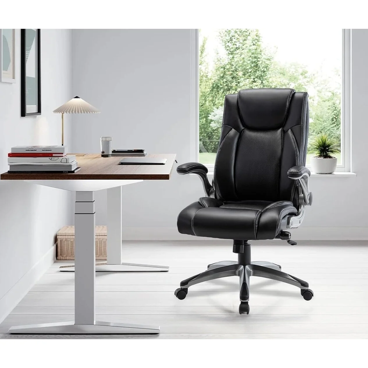 Executive High Back Computer Chair Flip-up Arms, Swivel Rolling Office Chair