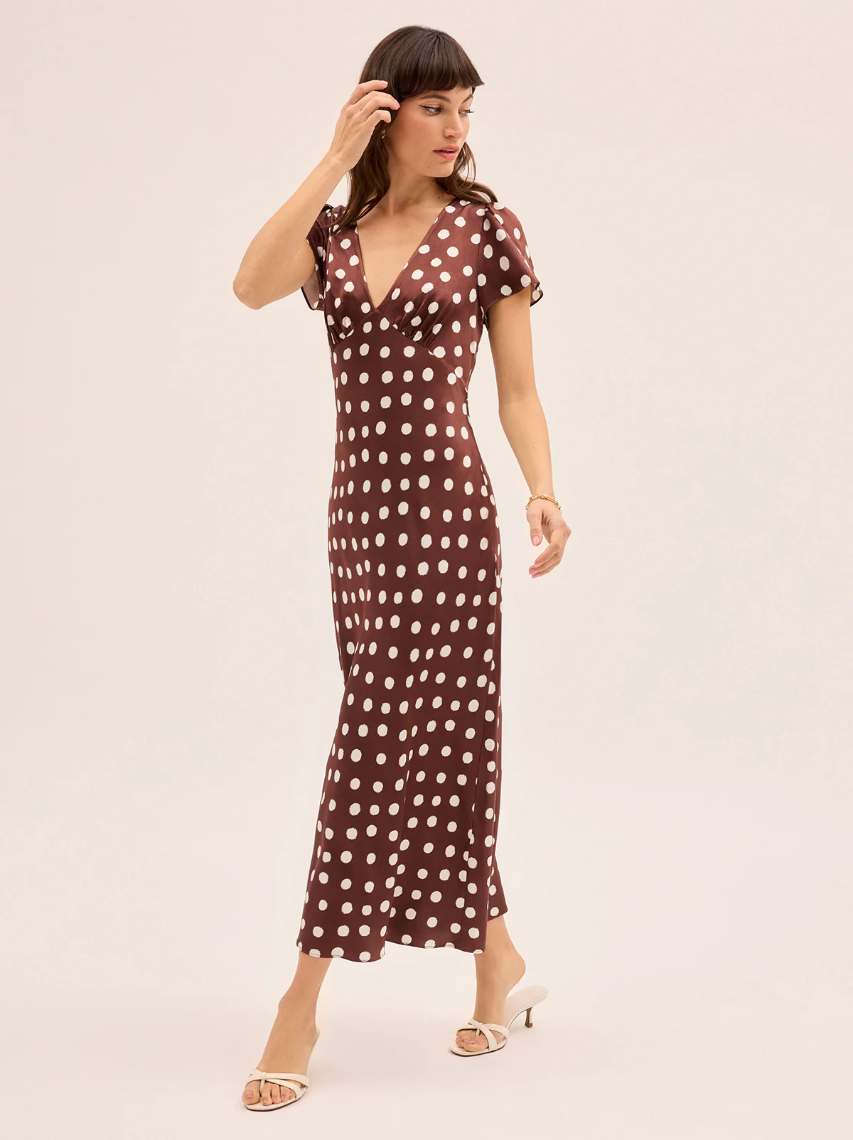 Talia Chocolate Blurred Polka Dot Print Dress