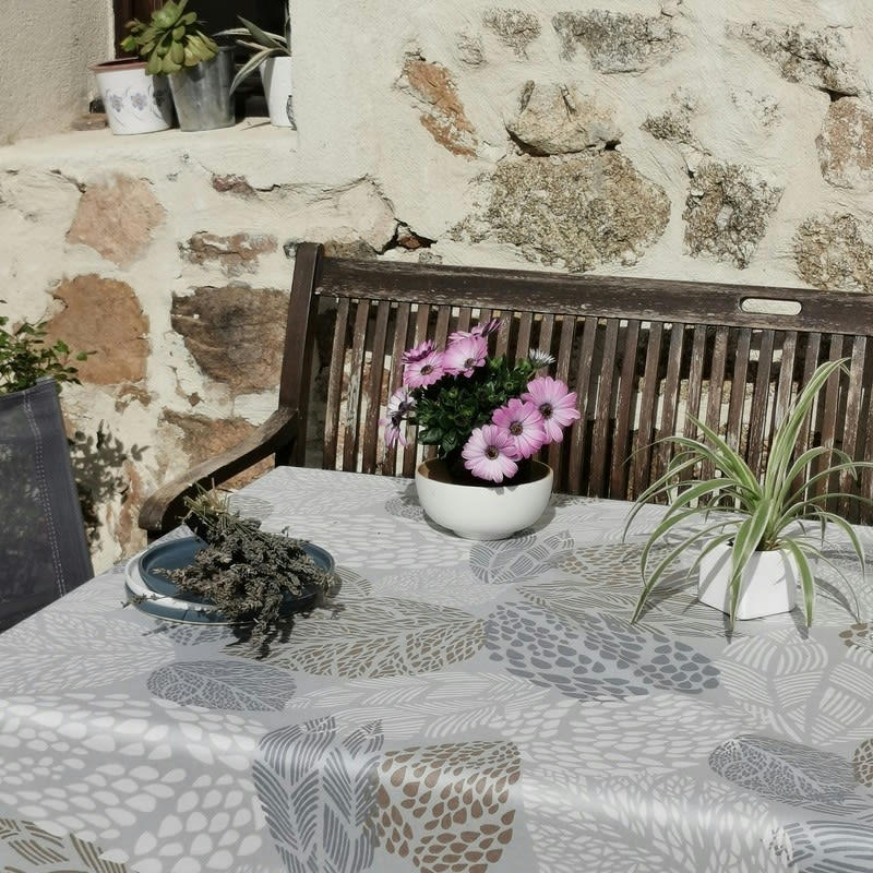 FEUILLES - Nappe enduite ovale 160 x 240 cm beige