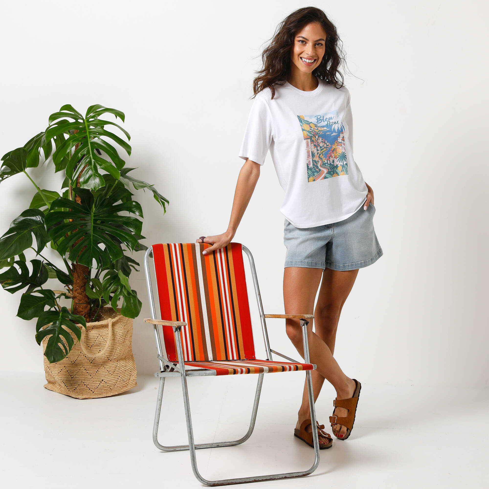 T-shirt loose imprimé carte postale, jersey