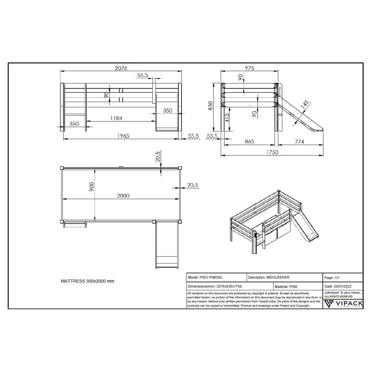 PINO - Lit mi-hauteur Pino