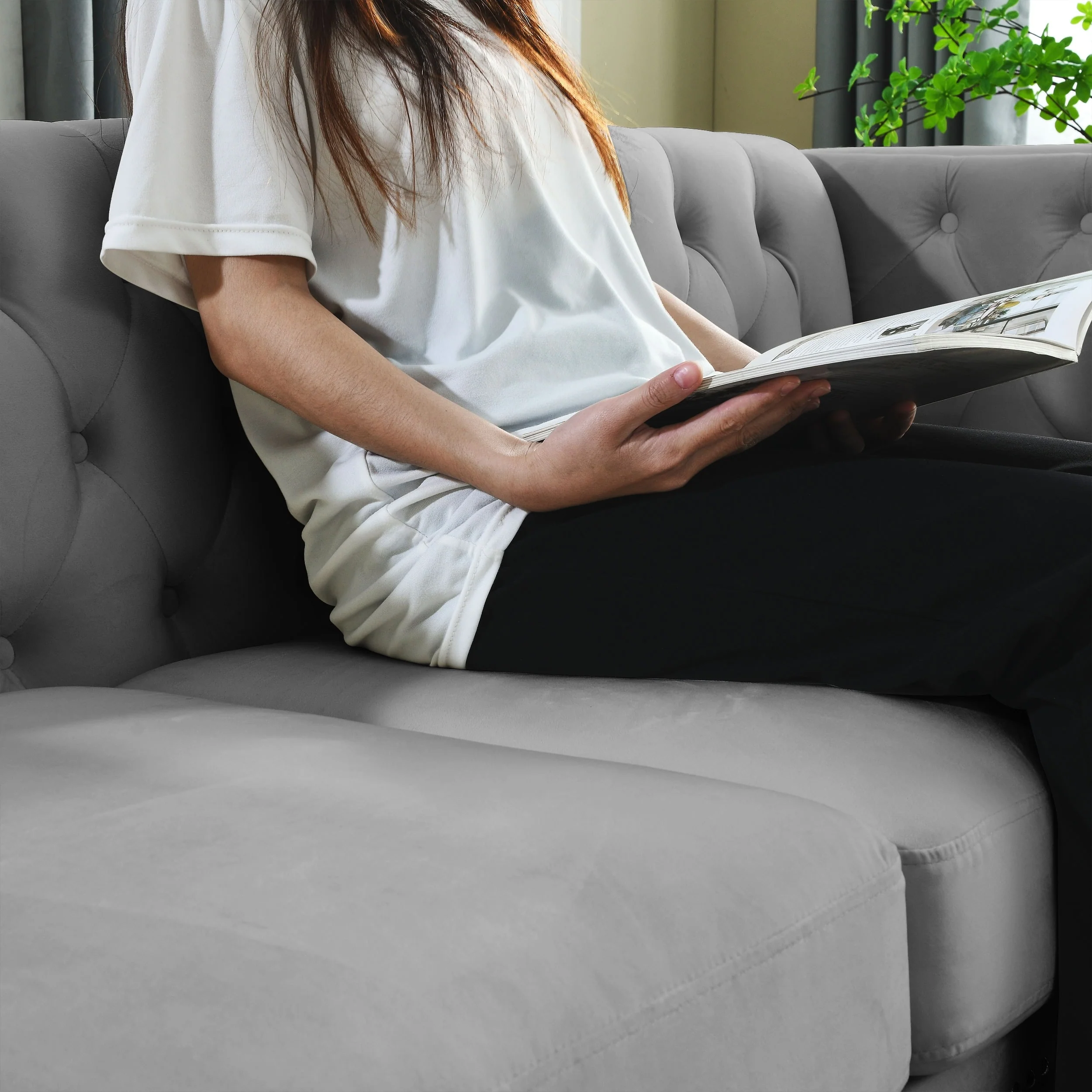 82.2-Inch Velvet Corner Sofa, L-Shaped Sectional Couch, 5-Seater Corner Sofas with 3 Cushions for Living Room, Bedroom, Apartmen