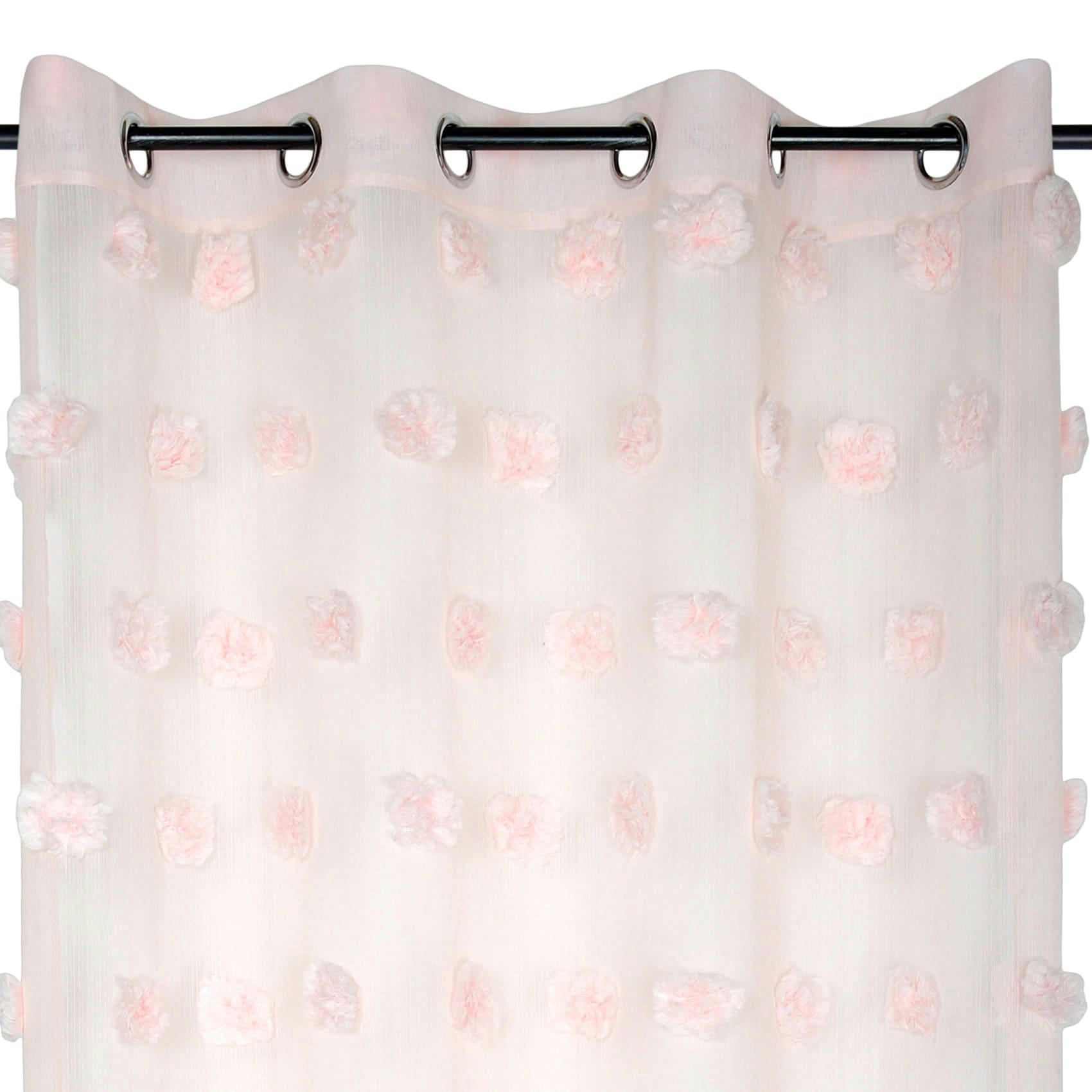 - Voilage fantaisie à pompons polyester rose clair 140x260 cm