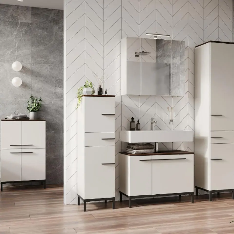 Kast voor onder wastafel Charlisa met 2 deuren en 2 legplanken - walnoot/greige