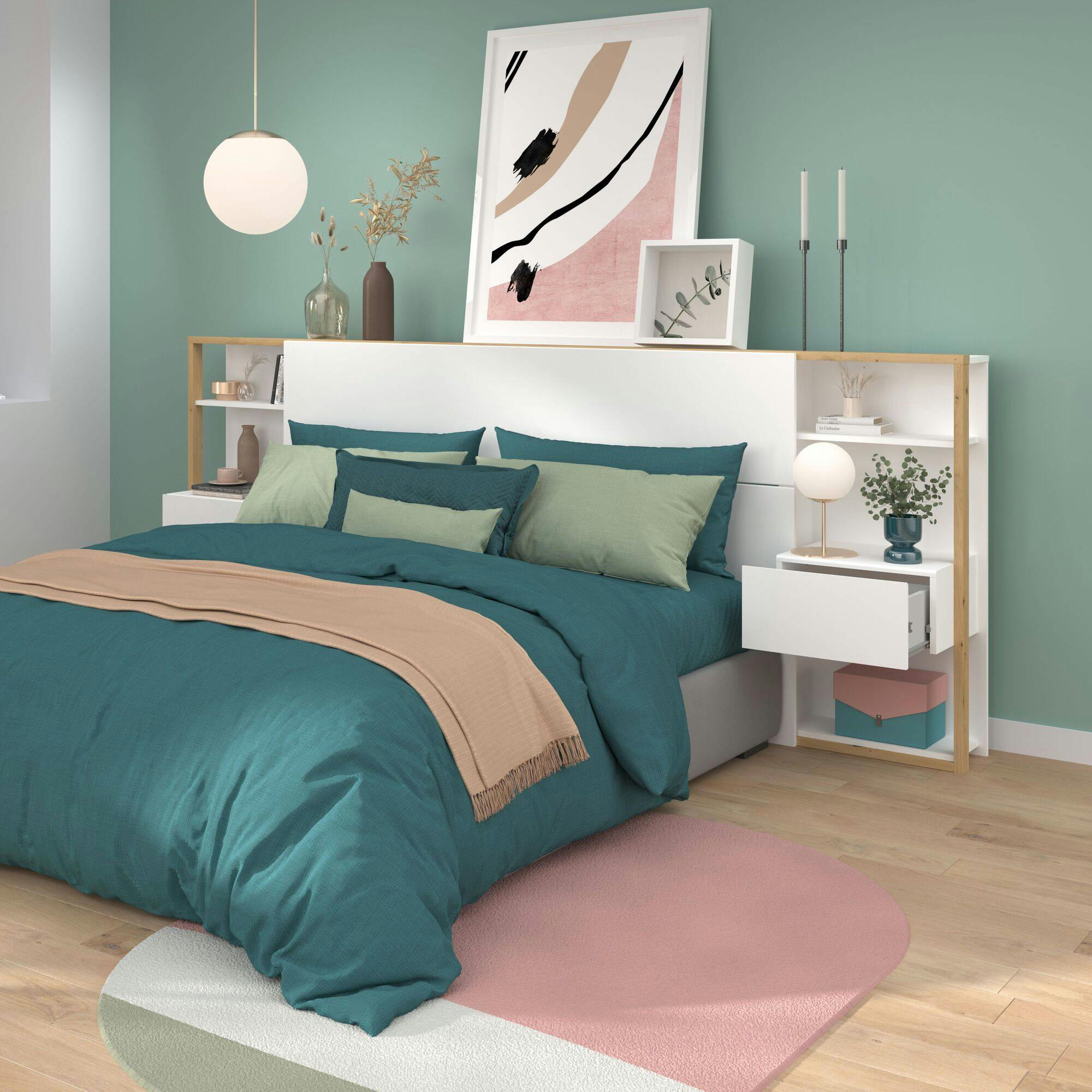 PARIS - Tête de lit effet bois et blanc pour lit de 140 ou de 160 cm