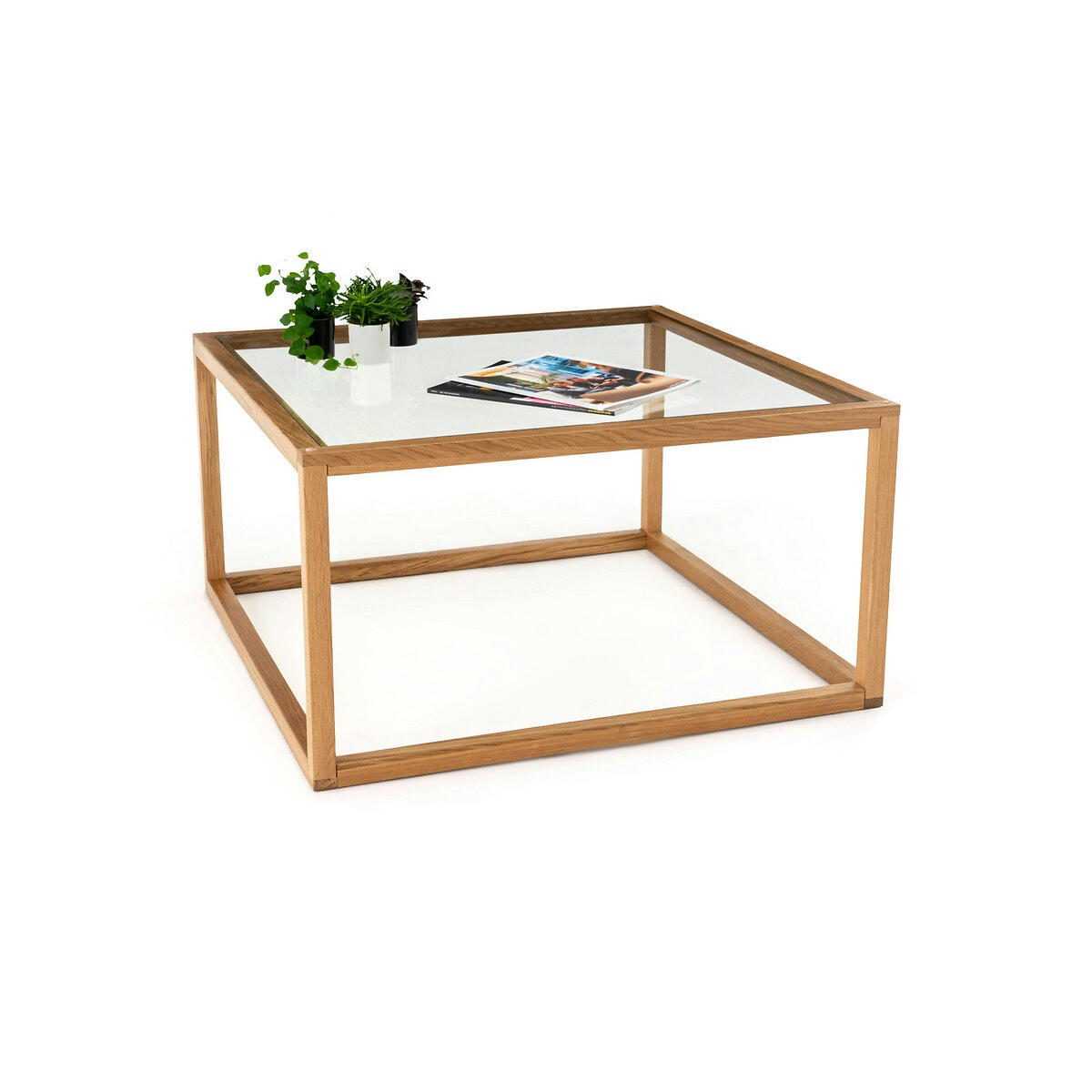 Table basse carrée chêne et verre, Adonis