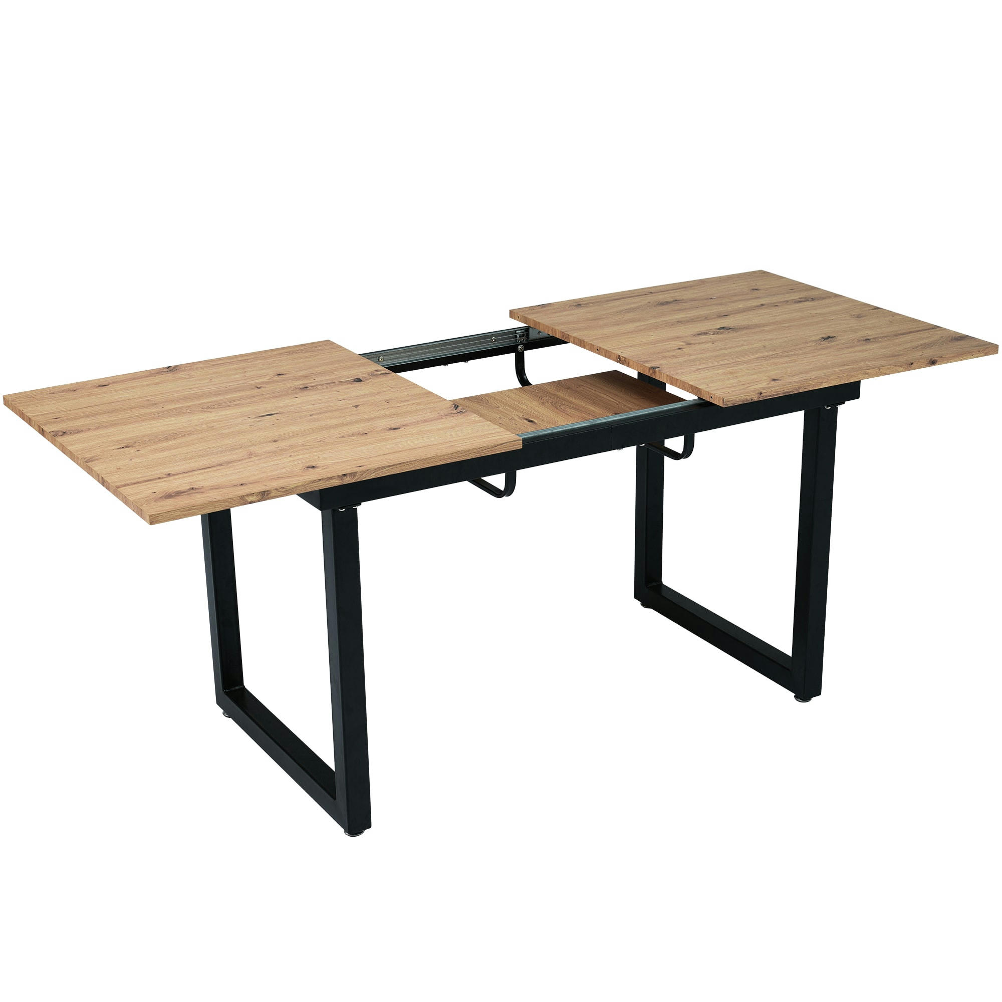 - Table à manger rectangulaire extensible indus chêne et noir 140-180